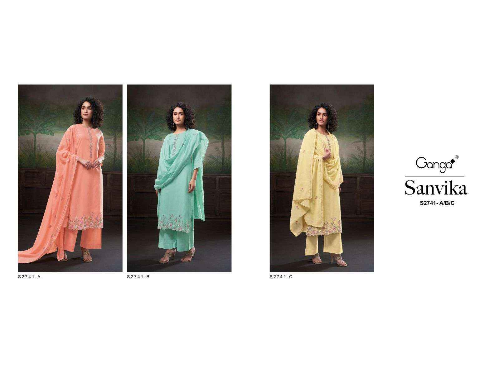 Ganga Fashion Sanvika 2741 Premium Designs Ladies Suit Catalog Dealer ( 3 pcs catalog )