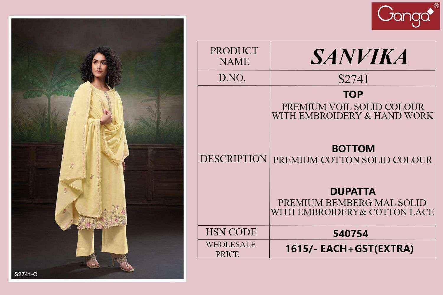 Ganga Fashion Sanvika 2741 Premium Designs Ladies Suit Catalog Dealer ( 3 pcs catalog )