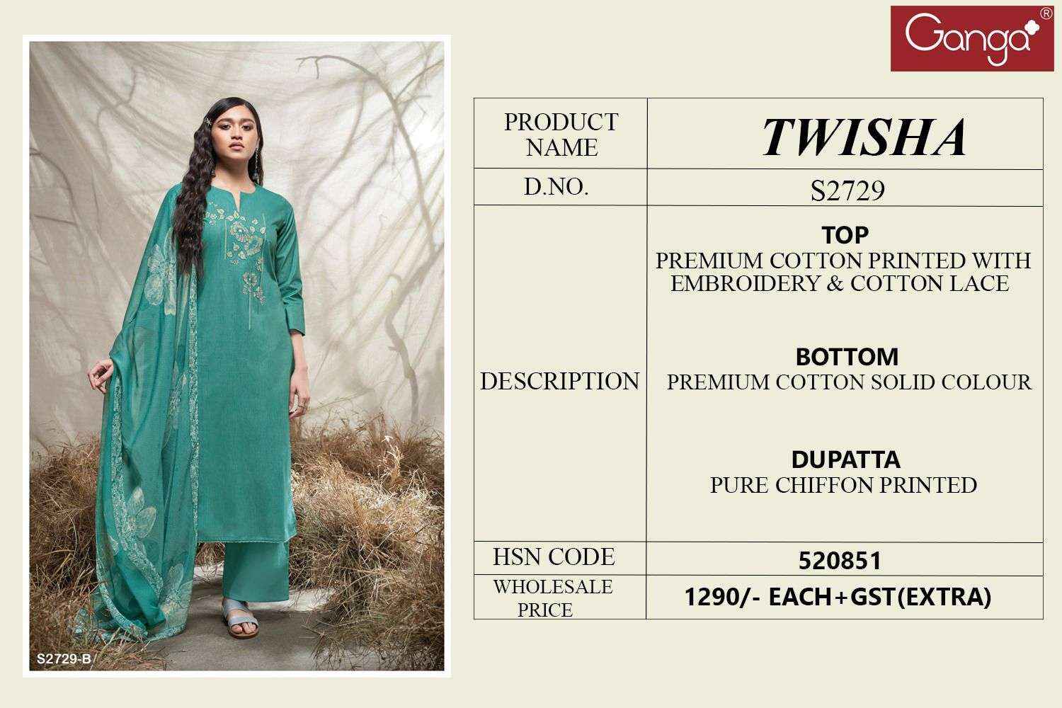 Ganga Fashion Twisha 2729 Exclusive Cotton Salwar Suit Catalog Wholesale