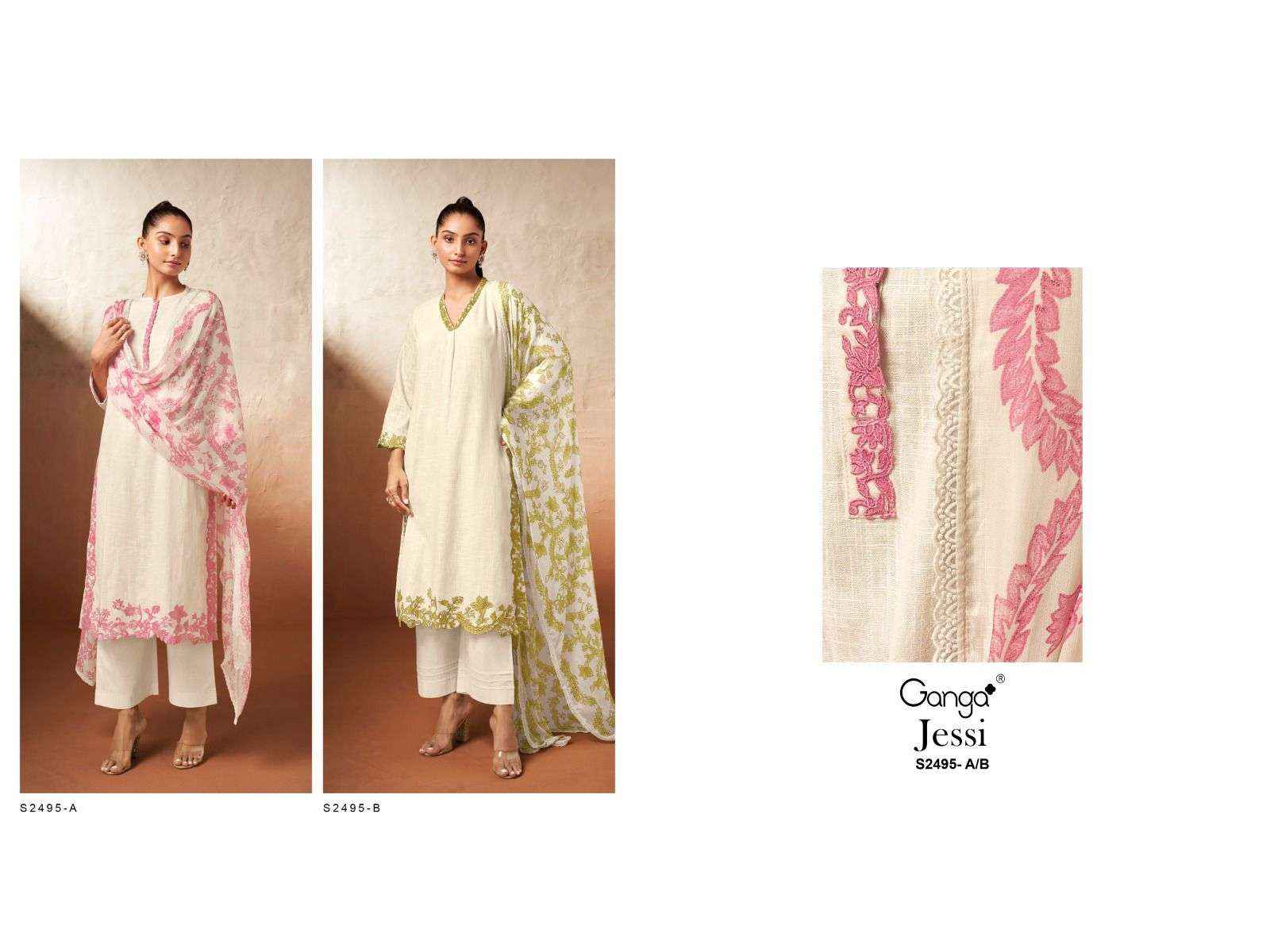 Ganga Jessi 2495 Premium Cotton Linen Suit Ganga Fashion Suits ( 2 pcs catalog )