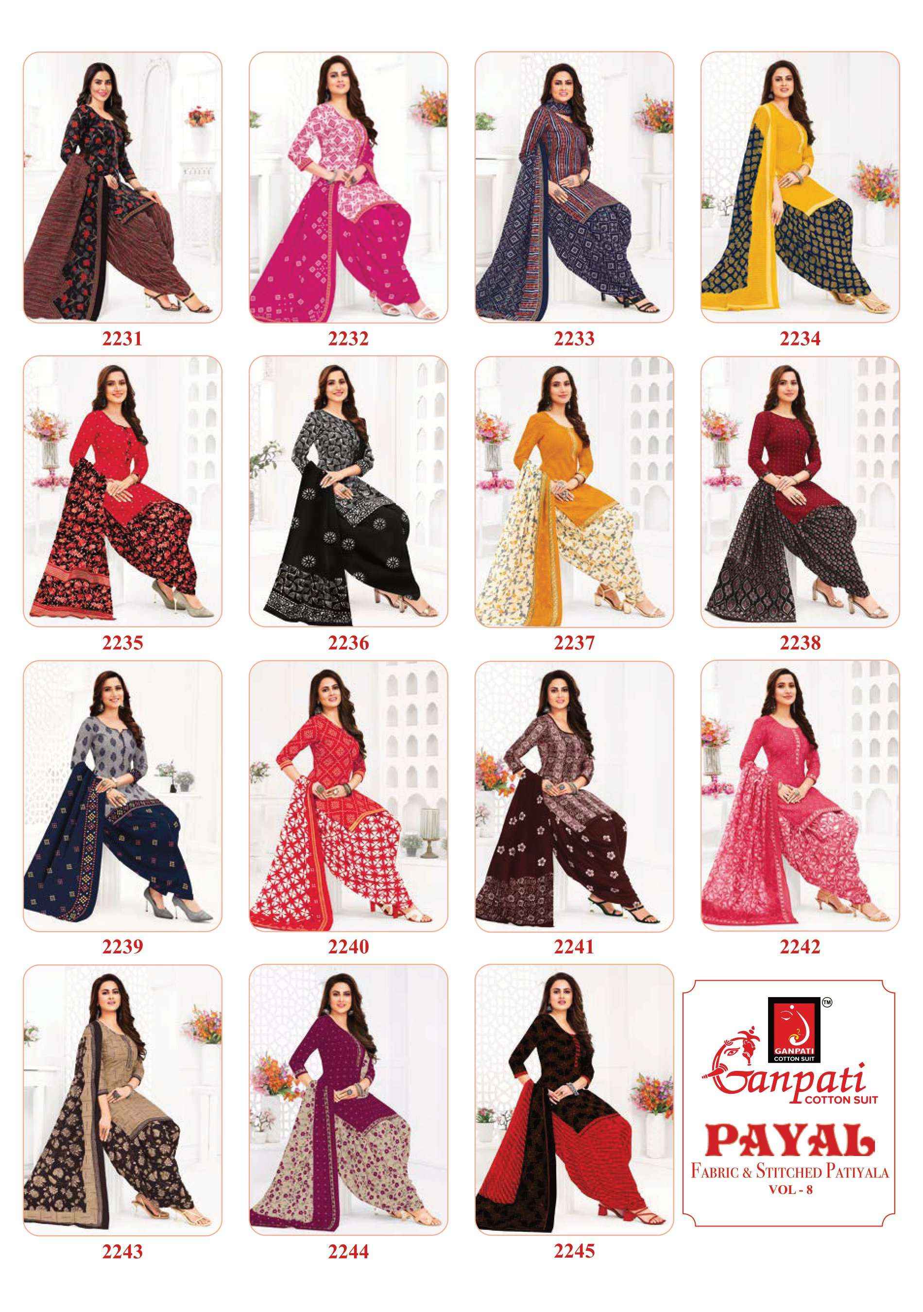 GANPATI PAYAL VOL 8 COTTON PRINTED DRESS MATERIAL ( 15 PCS CATALOG )