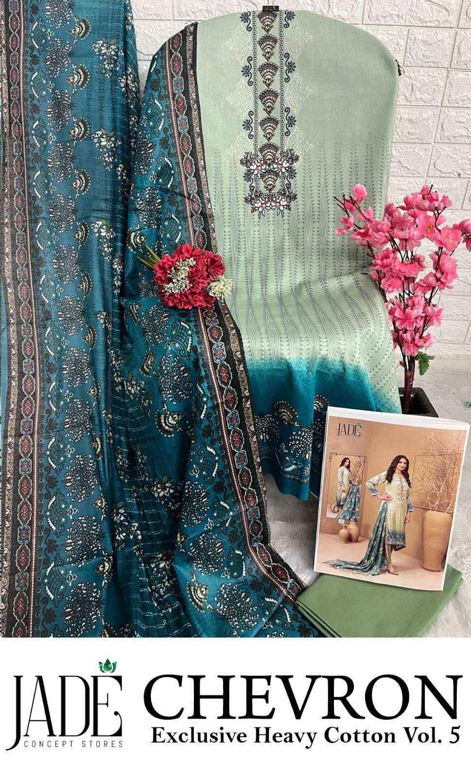 JADE CHEVRON EXCLUSIVE HEAVY COTTON VOL 5 LAWN COTTON PAKISTANI SUITS ( 6 PCS CATALOG )