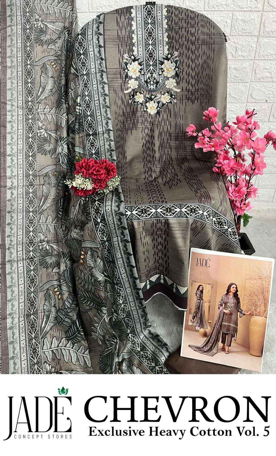 JADE CHEVRON EXCLUSIVE HEAVY COTTON VOL 5 LAWN COTTON PAKISTANI SUITS ( 6 PCS CATALOG )