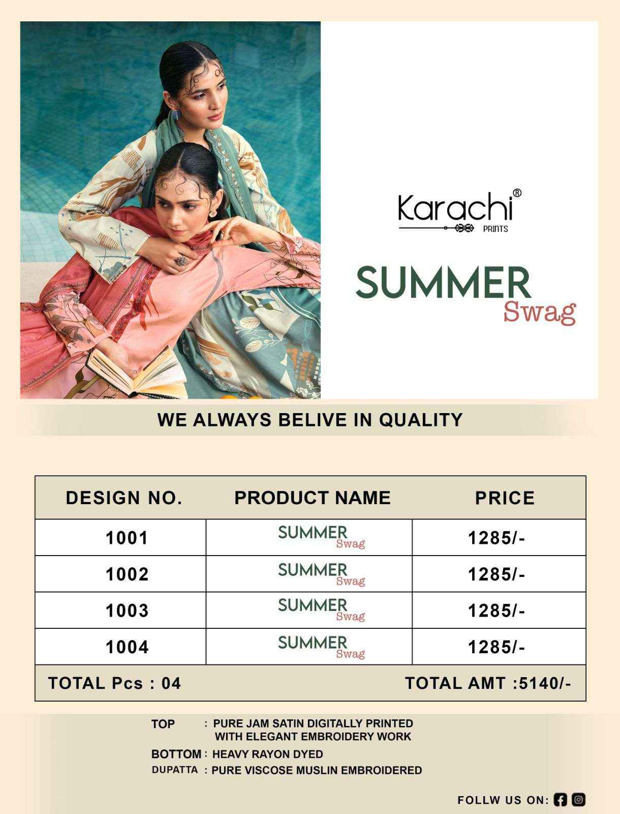 Karachi Prints Kesar Summer Swag Pure Jam Dress Material ( 4 Pcs Catalog ) 