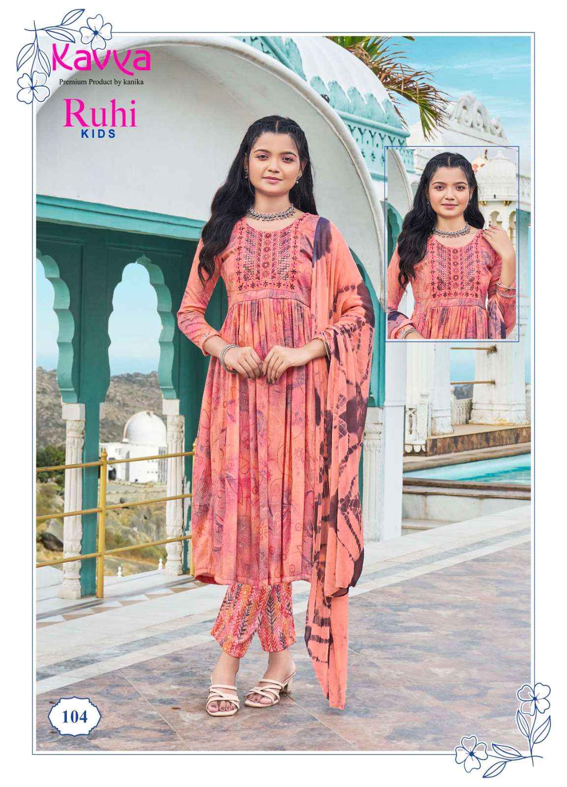 KAVYA RUHI VOL 1 NAIRA CUT PATTERN KIDS GIRLS KURTI COMBO SET ( 8 PCS CATALOG )