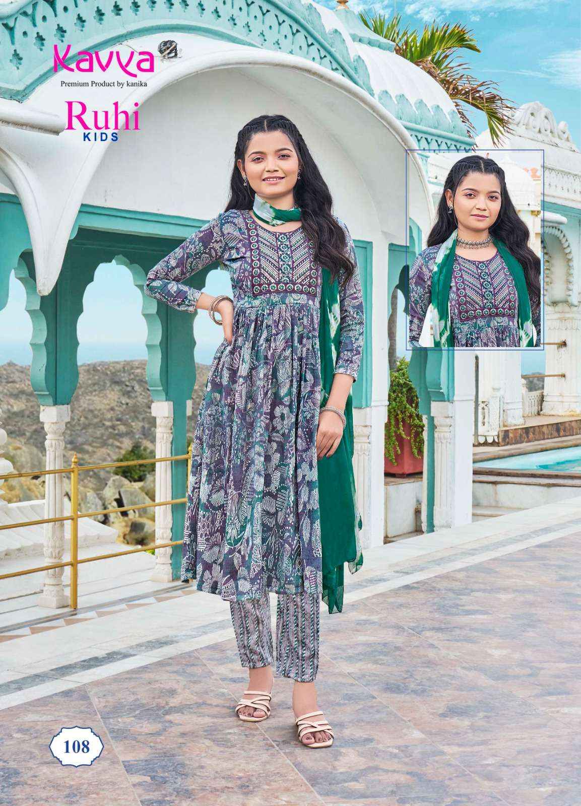 KAVYA RUHI VOL 1 NAIRA CUT PATTERN KIDS GIRLS KURTI COMBO SET ( 8 PCS CATALOG )