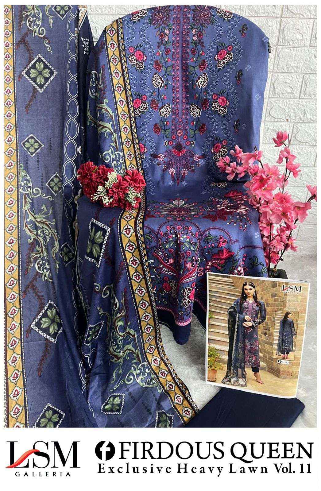 LSM GALLERIA FIRDOUS QUEEN LAWN VOL 11 PAKISTANI DRESS MATERIAL ( 6 PCS CATALOG )