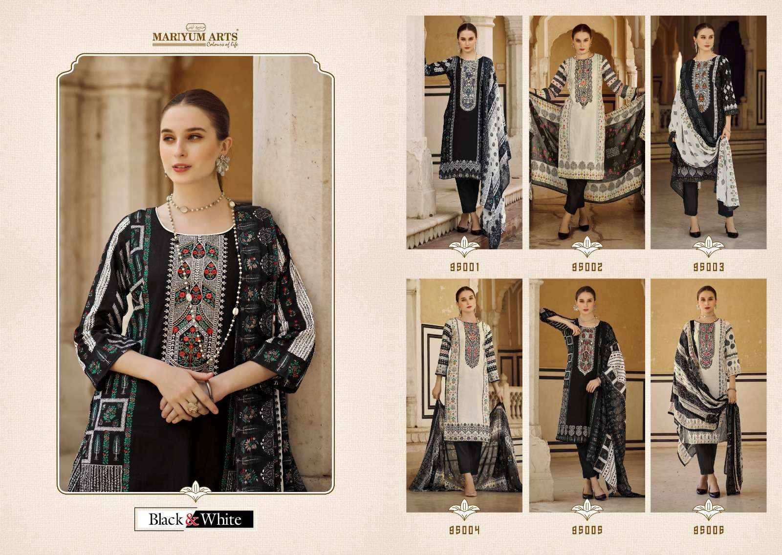 MARIYUM ARTS BLACK & WHITE COTTON DRESS MATERIAL ( 6 PCS CATALOG )