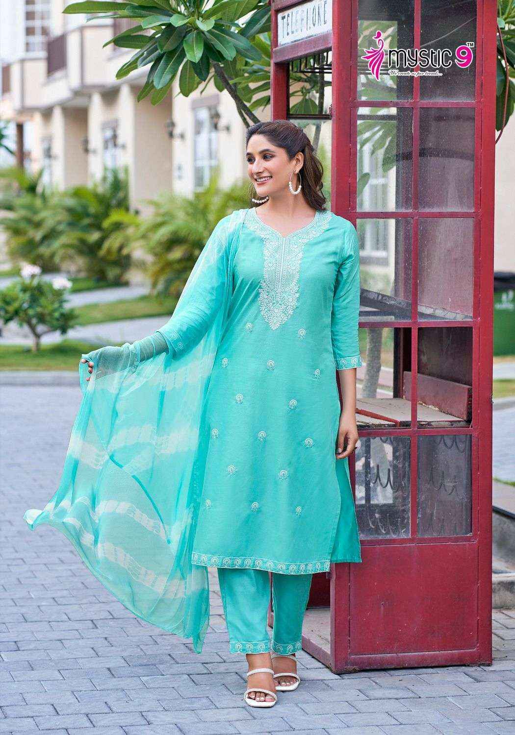 MYSTIC 9 KARACHI VOL 1 RAYON LUCKNOWI DESIGNER SUITS ( 8 PCS CATALOG )