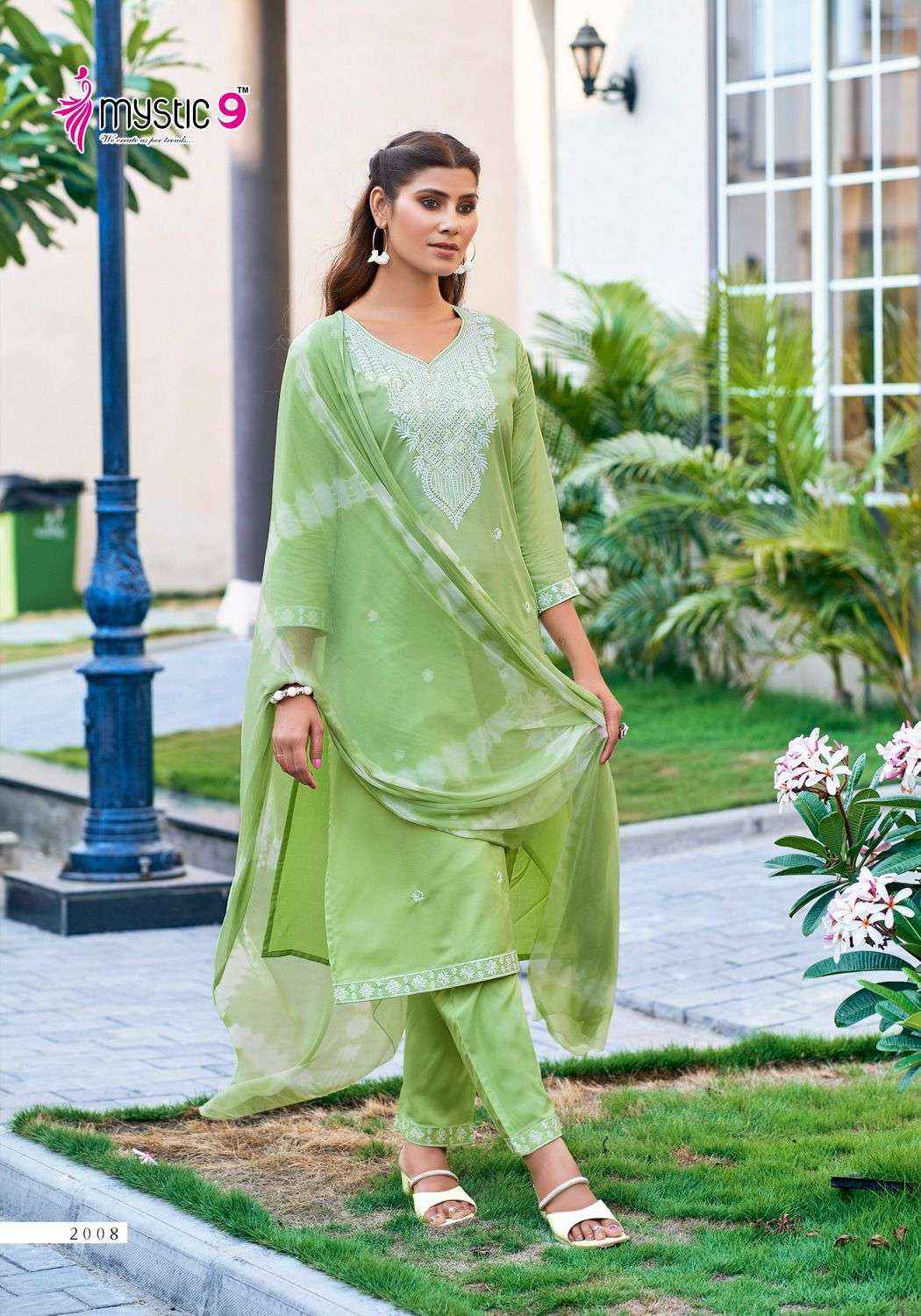 MYSTIC 9 KARACHI VOL 1 RAYON LUCKNOWI DESIGNER SUITS ( 8 PCS CATALOG )