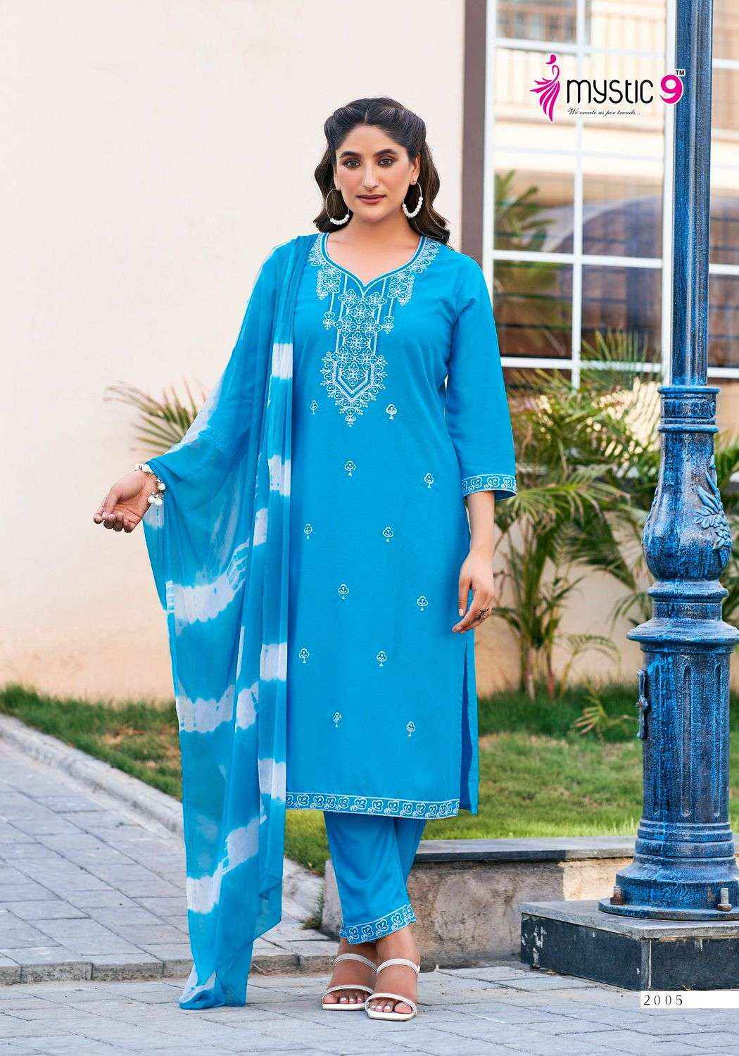 MYSTIC 9 KARACHI VOL 1 RAYON LUCKNOWI DESIGNER SUITS ( 8 PCS CATALOG )