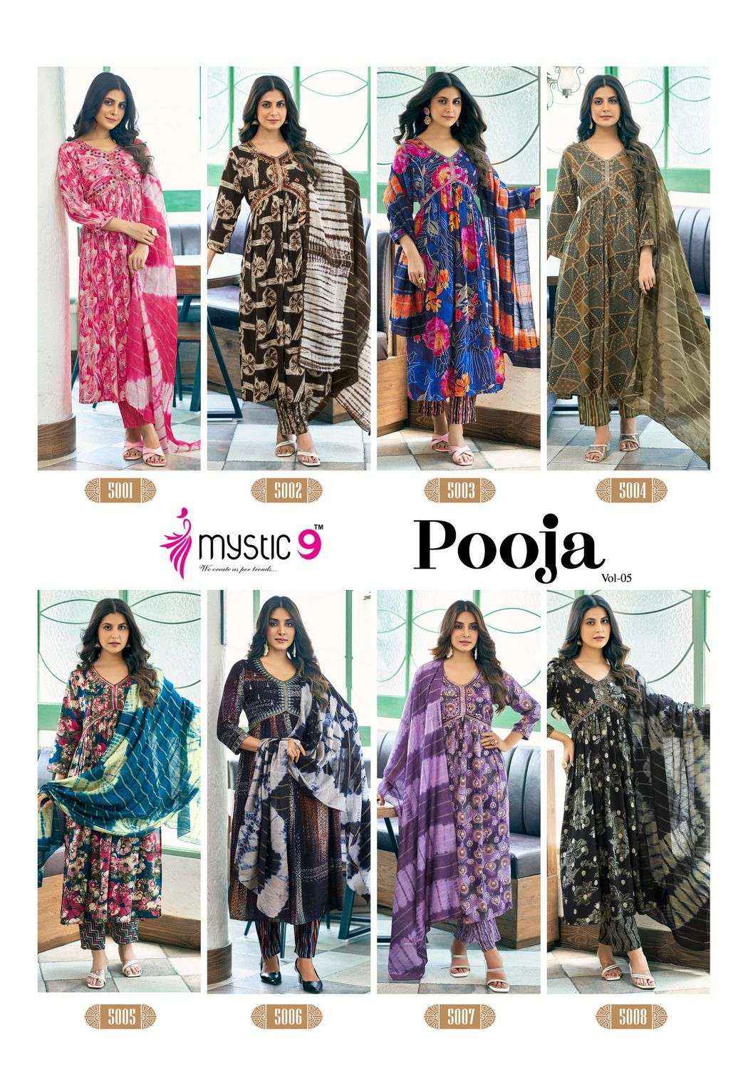 MYSTIC 9 POOJA VOL 5 ALIA CUT PATTERN KURTI COMBO SET ( 8 PCS CATALOG )