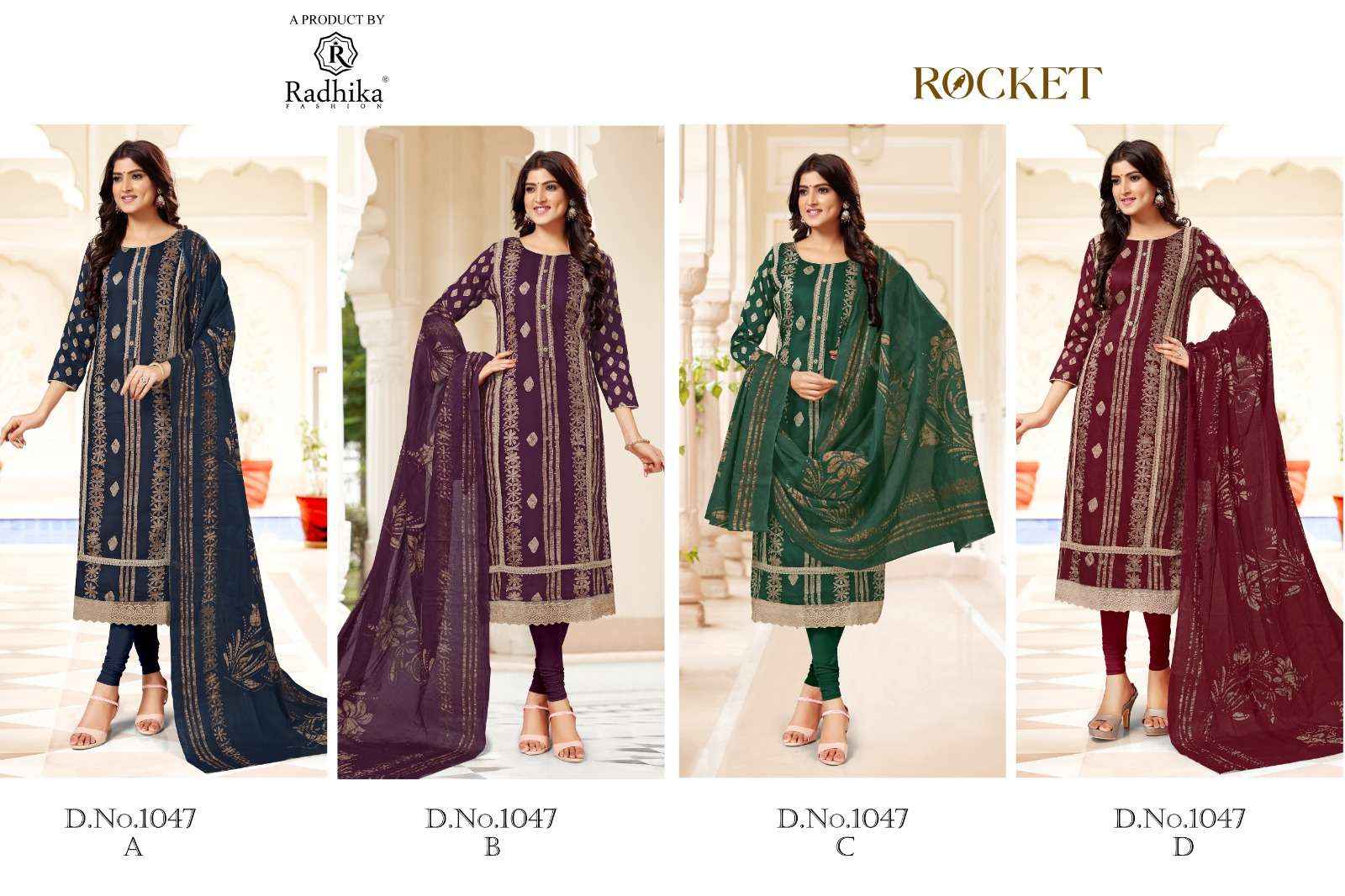 RADHIKA FASHION AZARA ROCKET JAM COTTON DESIGNER PRINT SUIT ( 4 PCS CATALOG )