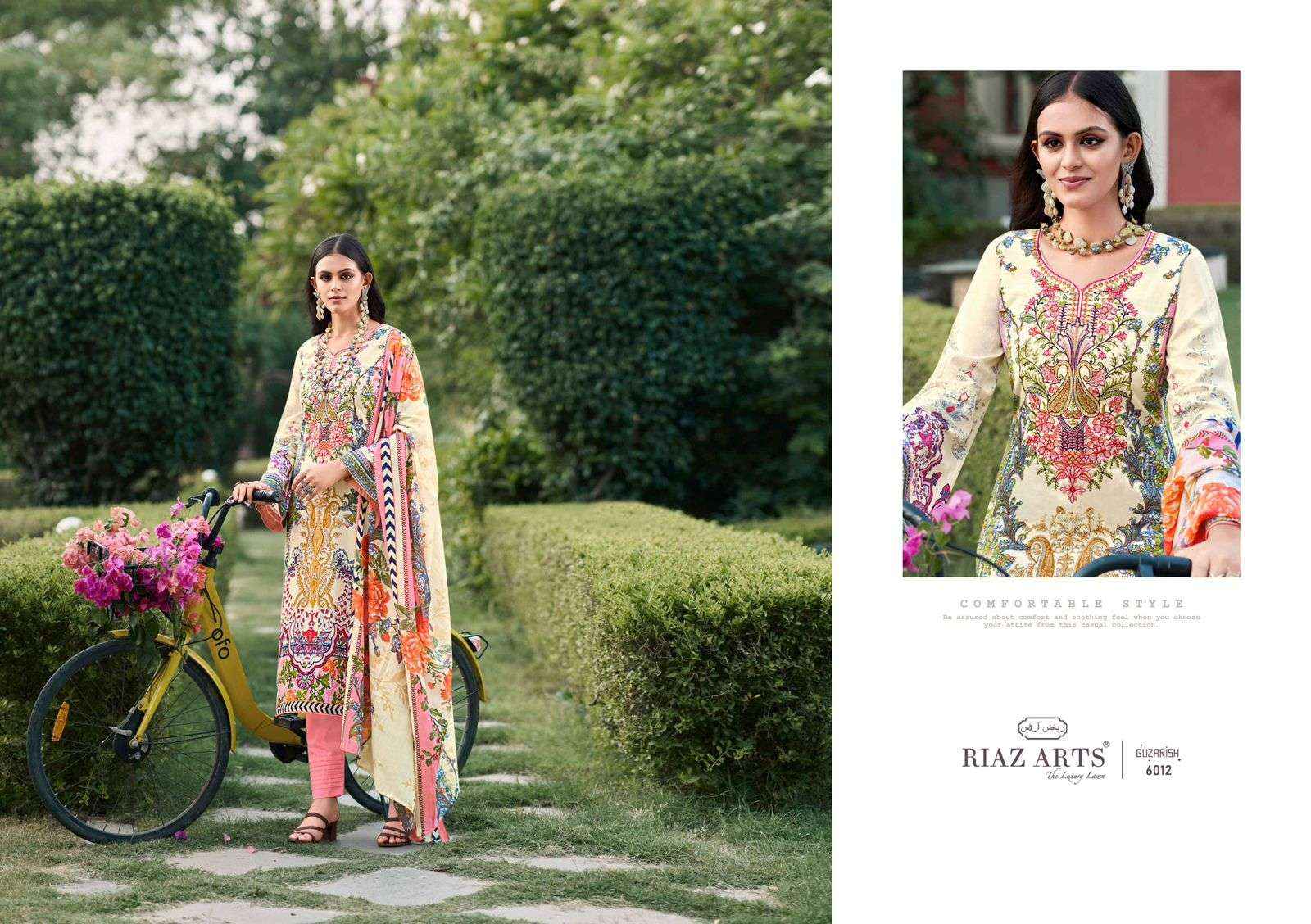 RIAZ ARTS GUZARISH LAWN COTTON DIGITAL KARACHI DRESS MATERIAL ( 6 PCS CATALOG )