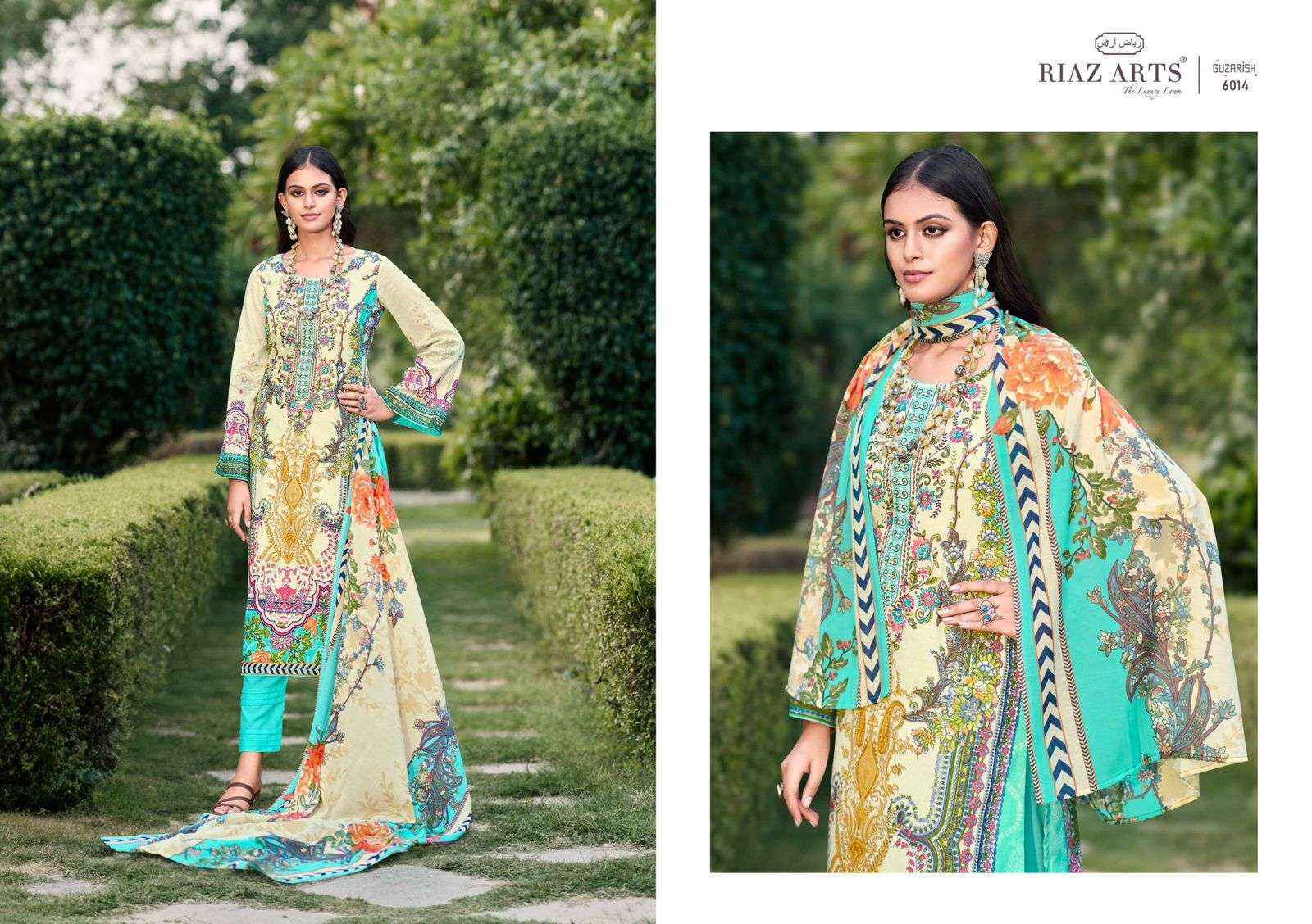 RIAZ ARTS GUZARISH LAWN COTTON DIGITAL KARACHI DRESS MATERIAL ( 6 PCS CATALOG )