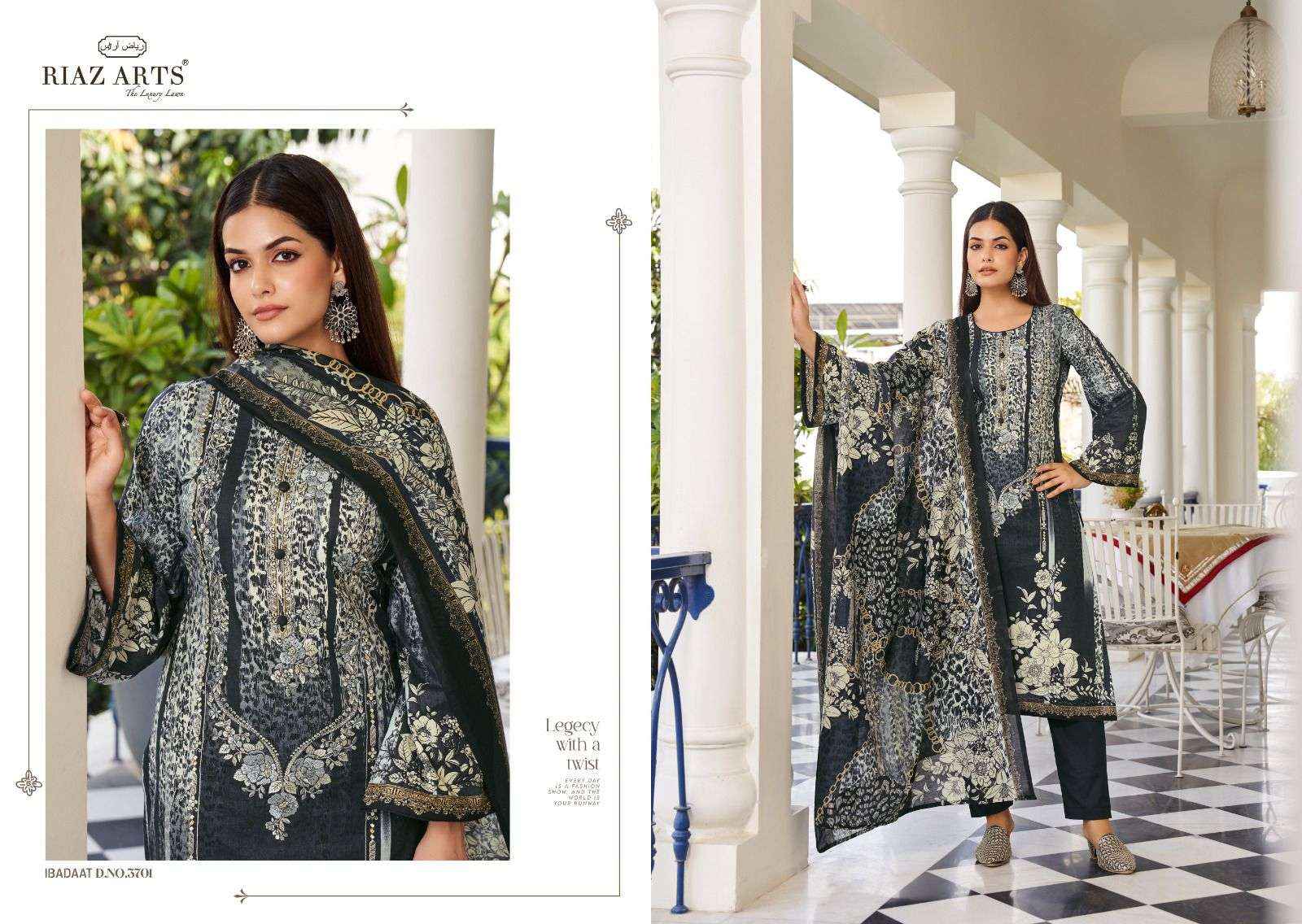 RIAZ ARTS IBADAAT LAWN COTTON DIGITAL PRINT SUIT ( 5 pcs catalog )