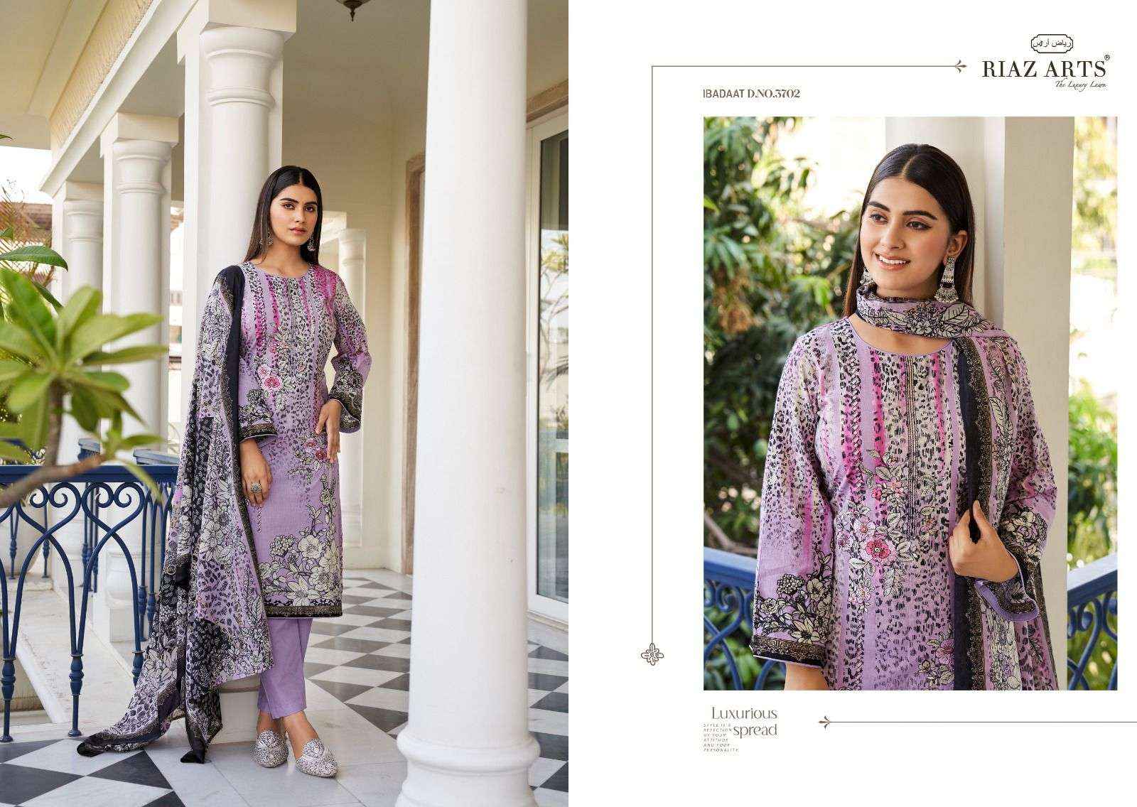 RIAZ ARTS IBADAAT LAWN COTTON DIGITAL PRINT SUIT ( 5 pcs catalog )