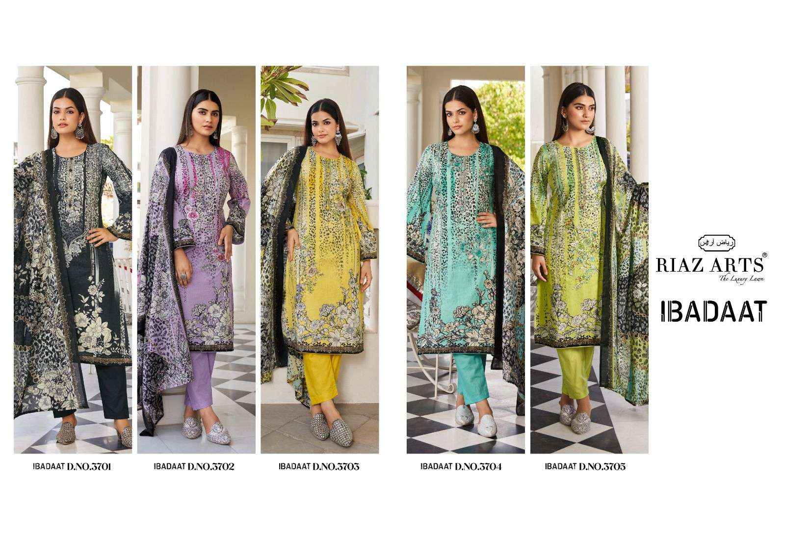 RIAZ ARTS IBADAAT LAWN COTTON DIGITAL PRINT SUIT ( 5 pcs catalog )