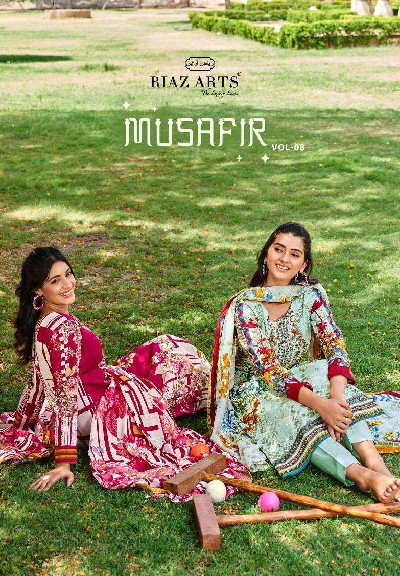 RIAZ ARTS MUSAFIR VOL 8 LAWN COTTON PAKISTANI SUITS ( 6 PCS CATALOG )