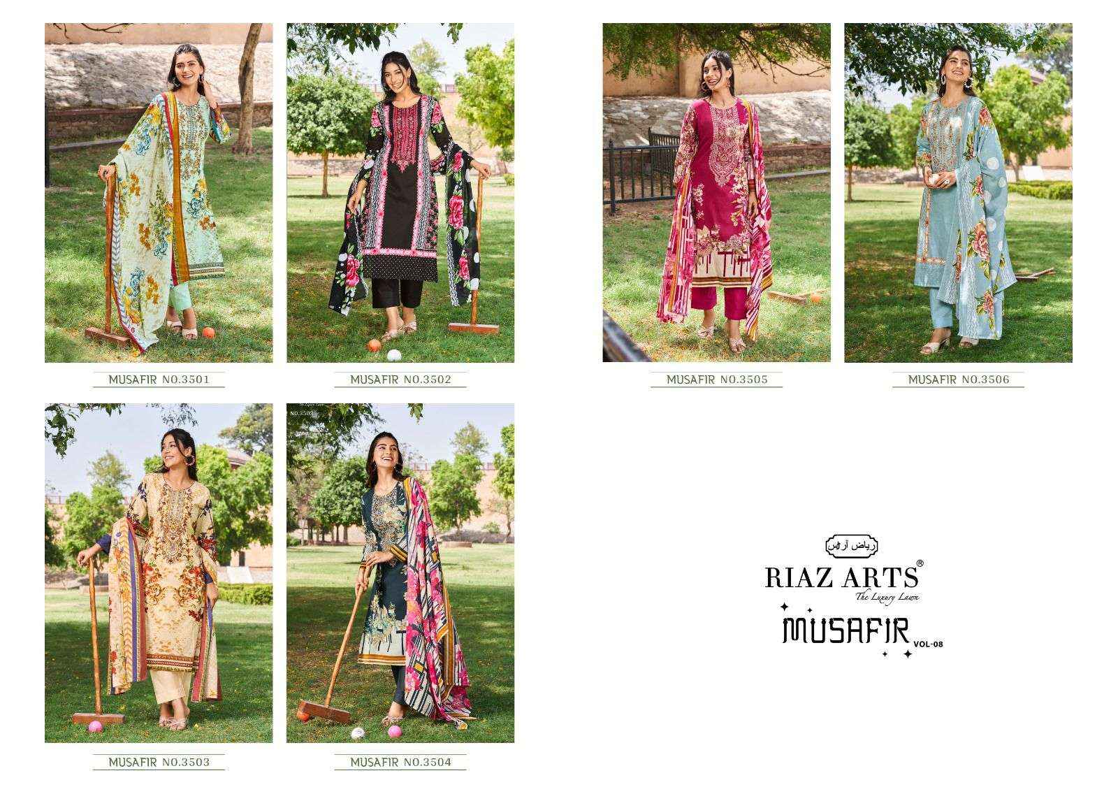 RIAZ ARTS MUSAFIR VOL 8 LAWN COTTON PAKISTANI SUITS ( 6 PCS CATALOG )