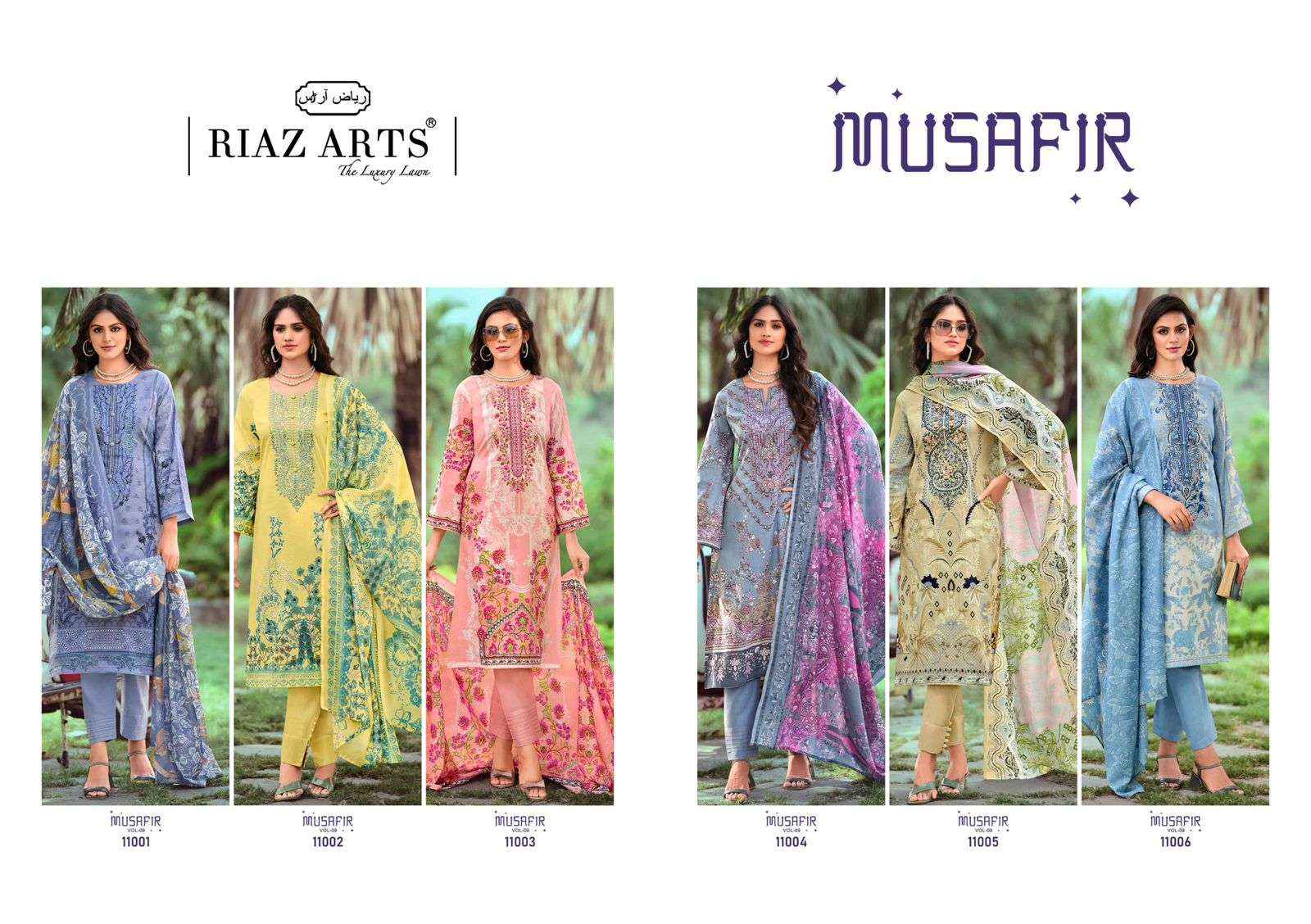 RIAZ ARTS MUSAFIR VOL 9 LAWN COTTON DIGITAL PRINTS SALWAR SUIT ( 6 PCS CATALOG )