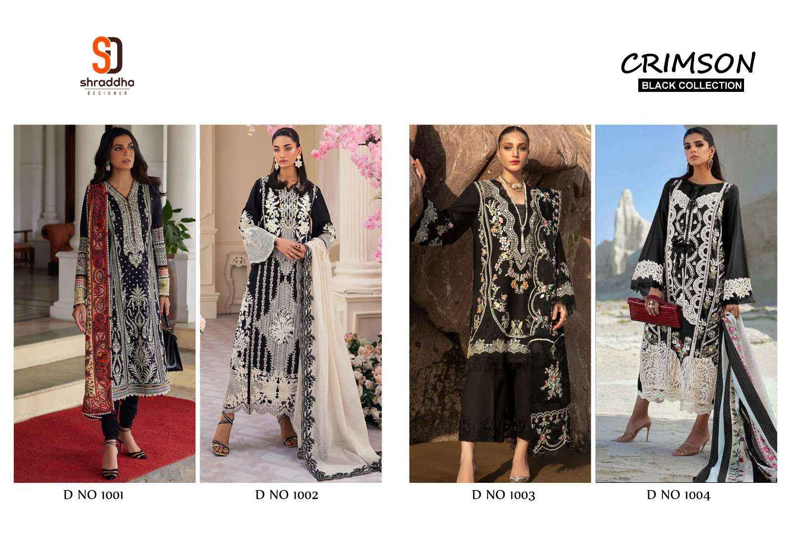 SHRADDHA DESIGNER CRIMSON BLACK COLLECTION COTTON EMBROIDERED SUIT ( 4 PCS CATALOG )