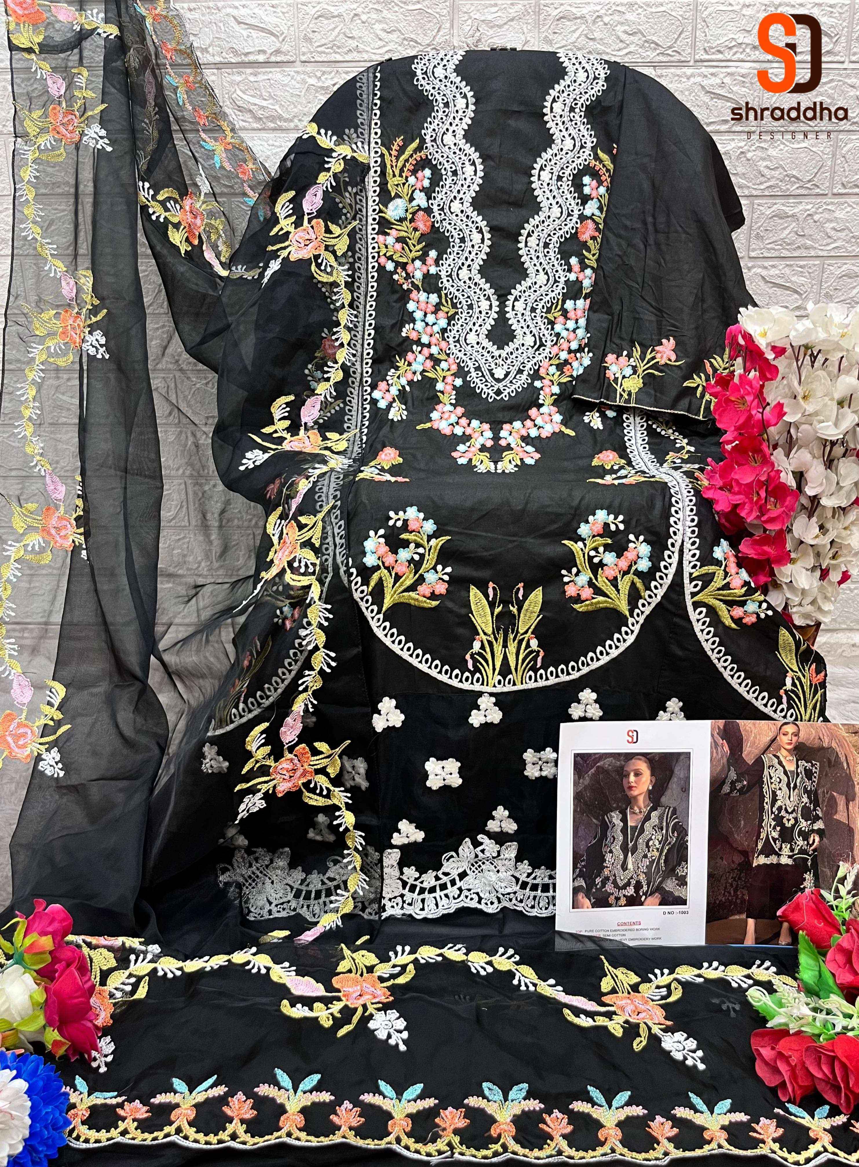 SHRADDHA DESIGNER CRIMSON BLACK COLLECTION COTTON EMBROIDERED SUIT ( 4 PCS CATALOG )