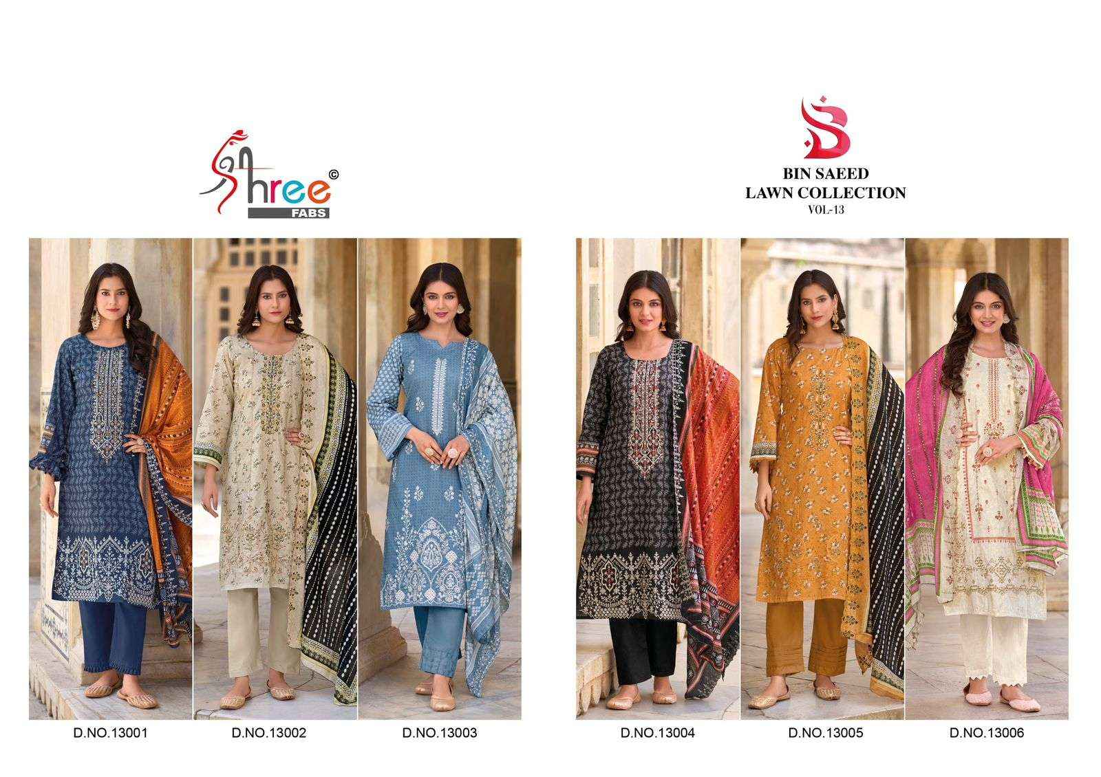 SHREE FABS BIN SAEED LAWN COLLECTION VOL 13 COTTON PAKISTANI SUITS ( 6 PCS CATALOG )