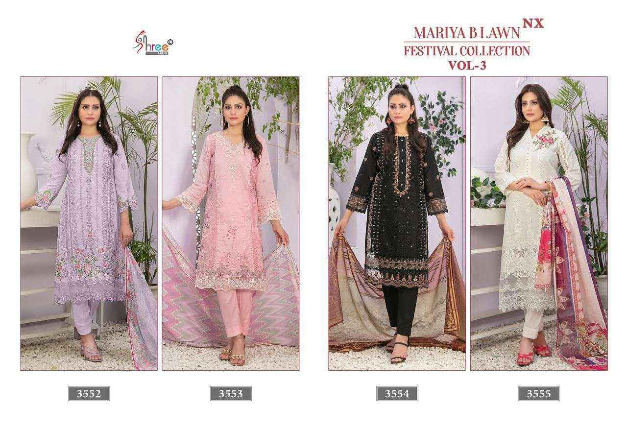 Shree Fabs Mariya B Lawn Festival Collection Vol 3 Nx Cotton Pakistani Dress Suppliers (4 pcs catalog ) chiffon dupatta