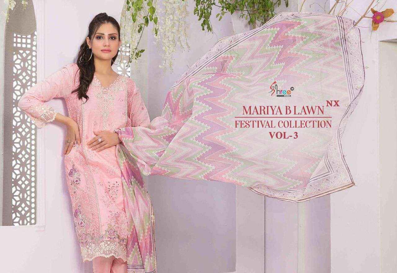 Shree Fabs Mariya B Lawn Festival Collection Vol 3 Nx Cotton Pakistani Dress Suppliers (4 pcs catalog ) chiffon dupatta