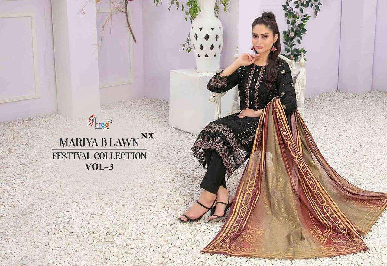 Shree Fabs Mariya B Lawn Festival Collection Vol 3 Nx Cotton Pakistani Dress Suppliers (4 pcs catalog ) chiffon dupatta