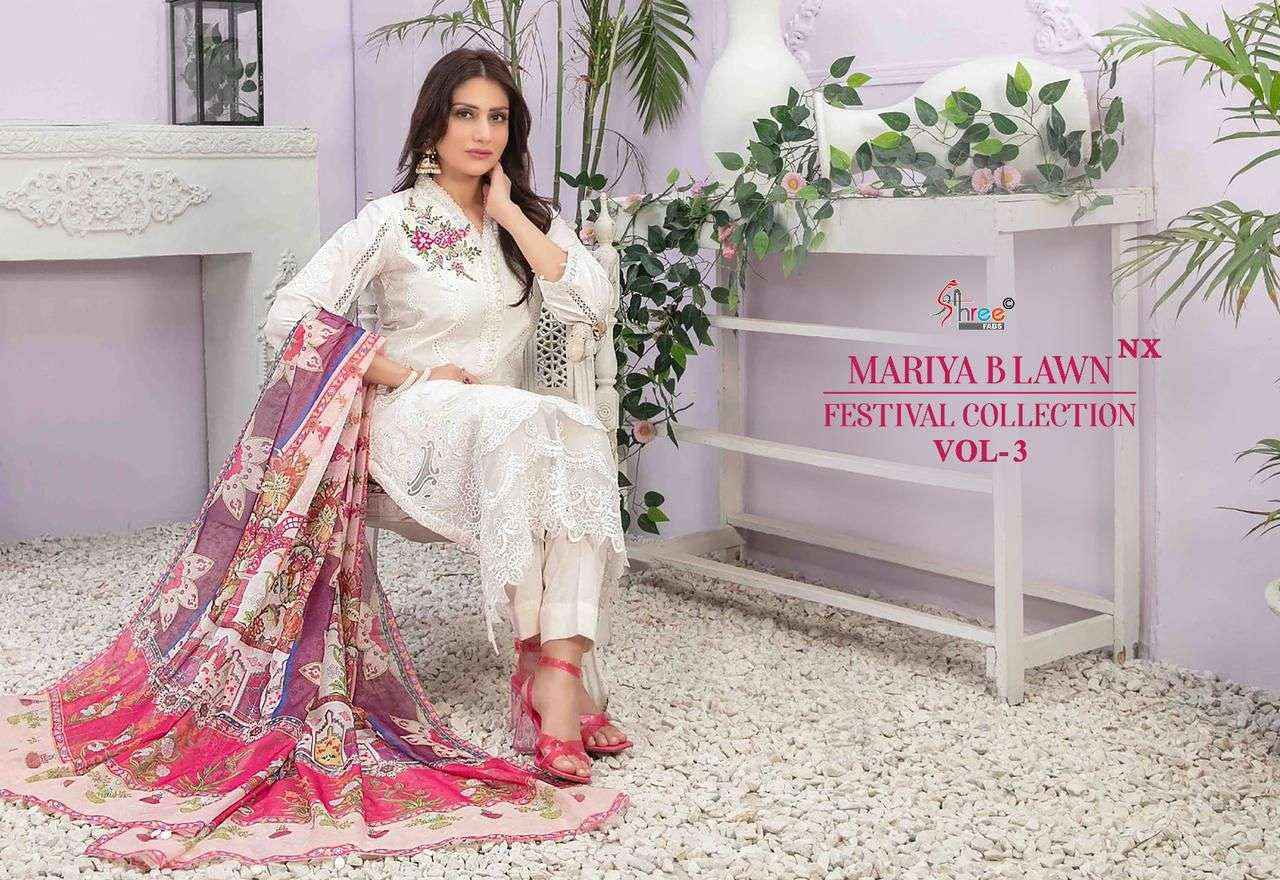 Shree Fabs Mariya B Lawn Festival Collection Vol 3 Nx Cotton Pakistani Dress Suppliers (4 pcs catalog ) chiffon dupatta