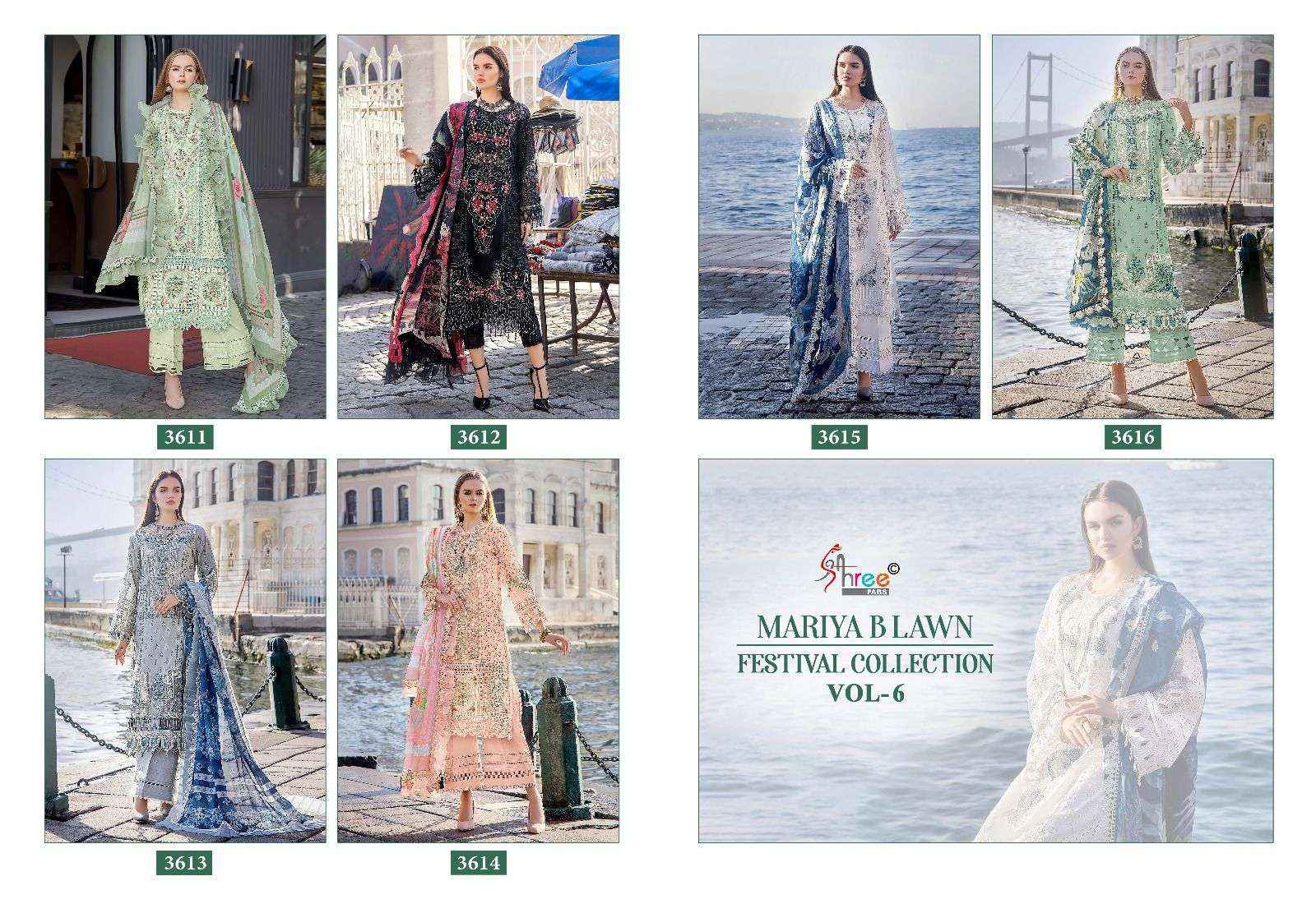 SHREE FABS MARIYA B LAWN FESTIVAL COLLECTION VOL 6 DRESS MATERIAL ( 6 PCS CATALOG )