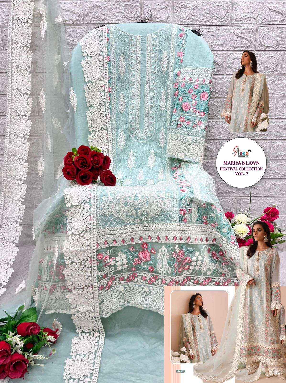 SHREE FABS MARIYA B LAWN FESTIVAL COLLECTION VOL 7 COTTON DESIGNER PAKISTANI SUIT ( 3 PCS CATALOG )