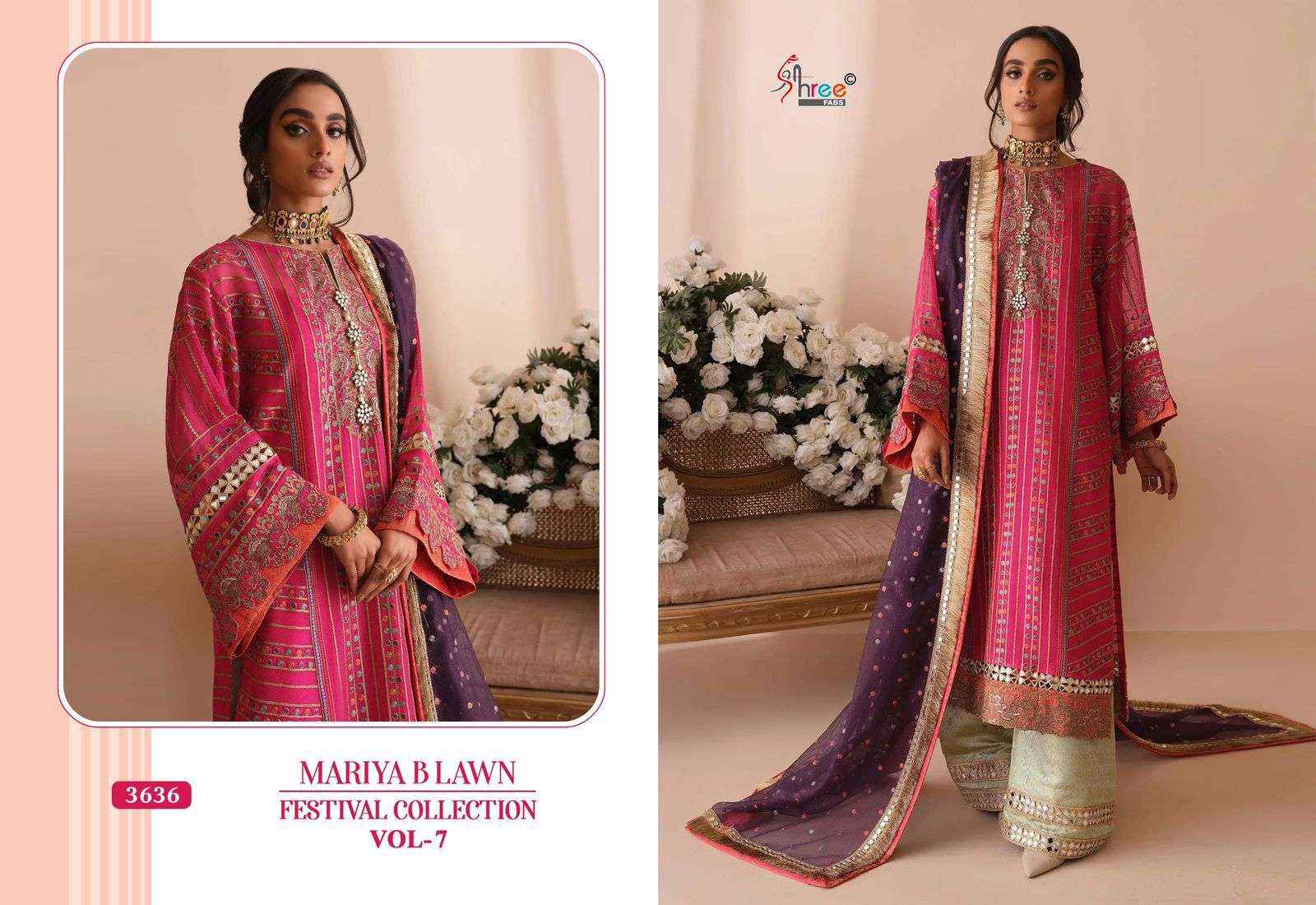 SHREE FABS MARIYA B LAWN FESTIVAL COLLECTION VOL 7 COTTON DESIGNER PAKISTANI SUIT ( 3 PCS CATALOG )