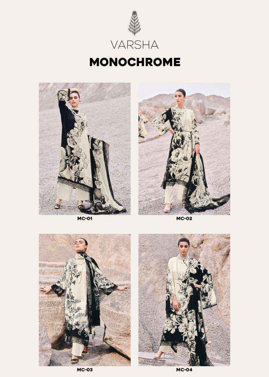 Varsha Monochrome Digital Print Fancy Muslin Suit Online Dealers ( 4 PCS CATALOG )