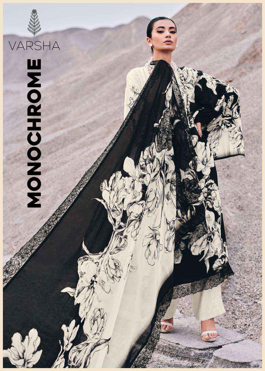 Varsha Monochrome Digital Print Fancy Muslin Suit Online Dealers ( 4 PCS CATALOG )