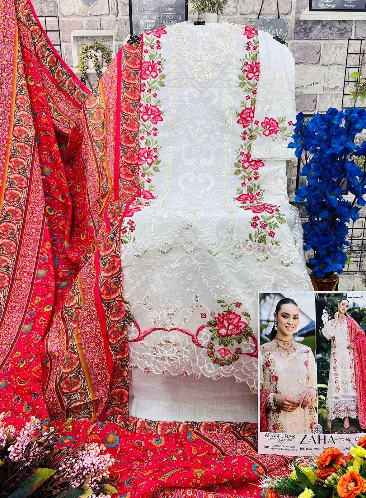 ZAHA ADAN LIBAS LAWN COLLECTION CAMBRIC COTTON PAKISTANI SALWAR SUIT ( 3PCS CATALOG )