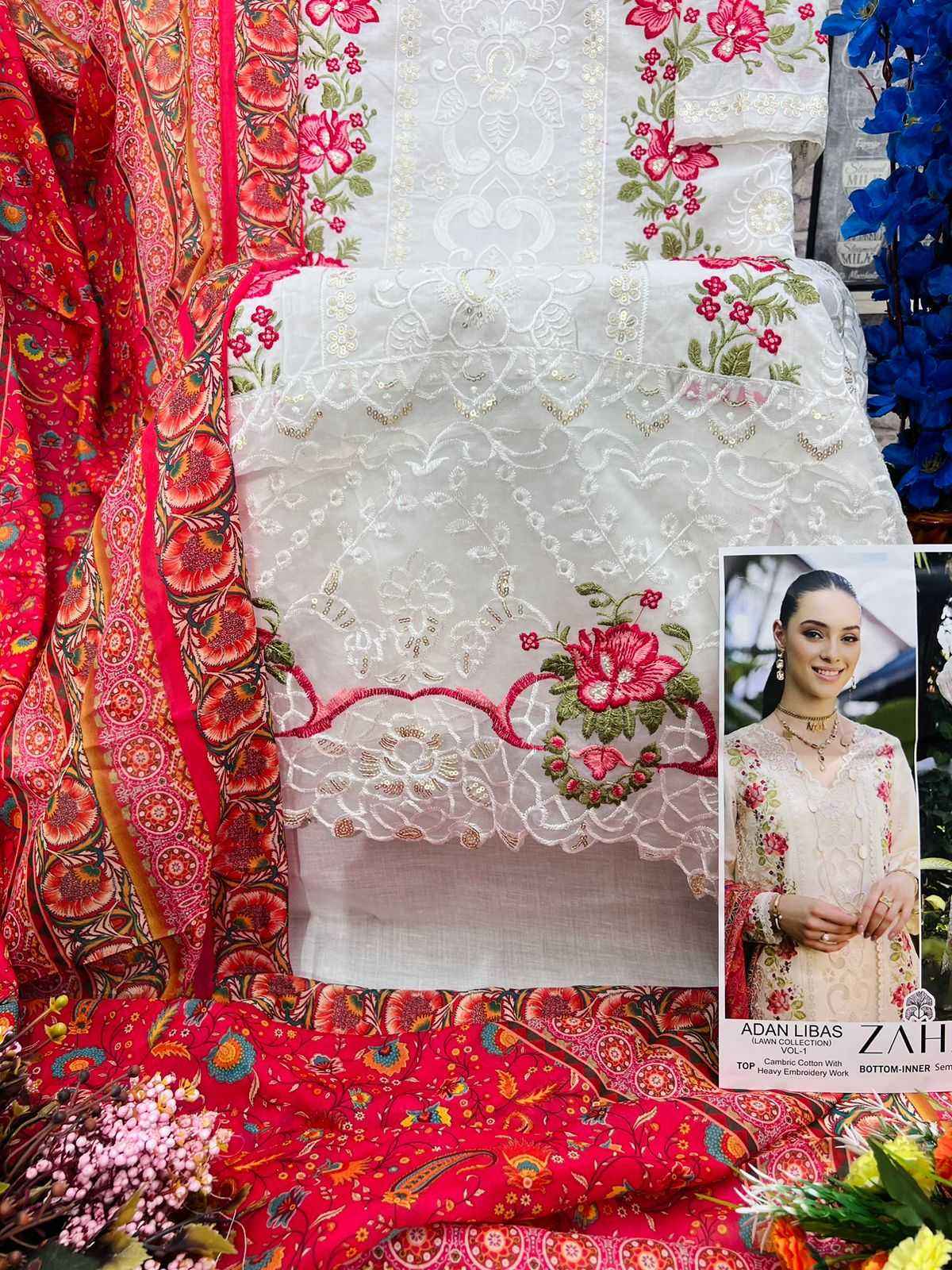 ZAHA ADAN LIBAS LAWN COLLECTION CAMBRIC COTTON PAKISTANI SALWAR SUIT ( 3PCS CATALOG )