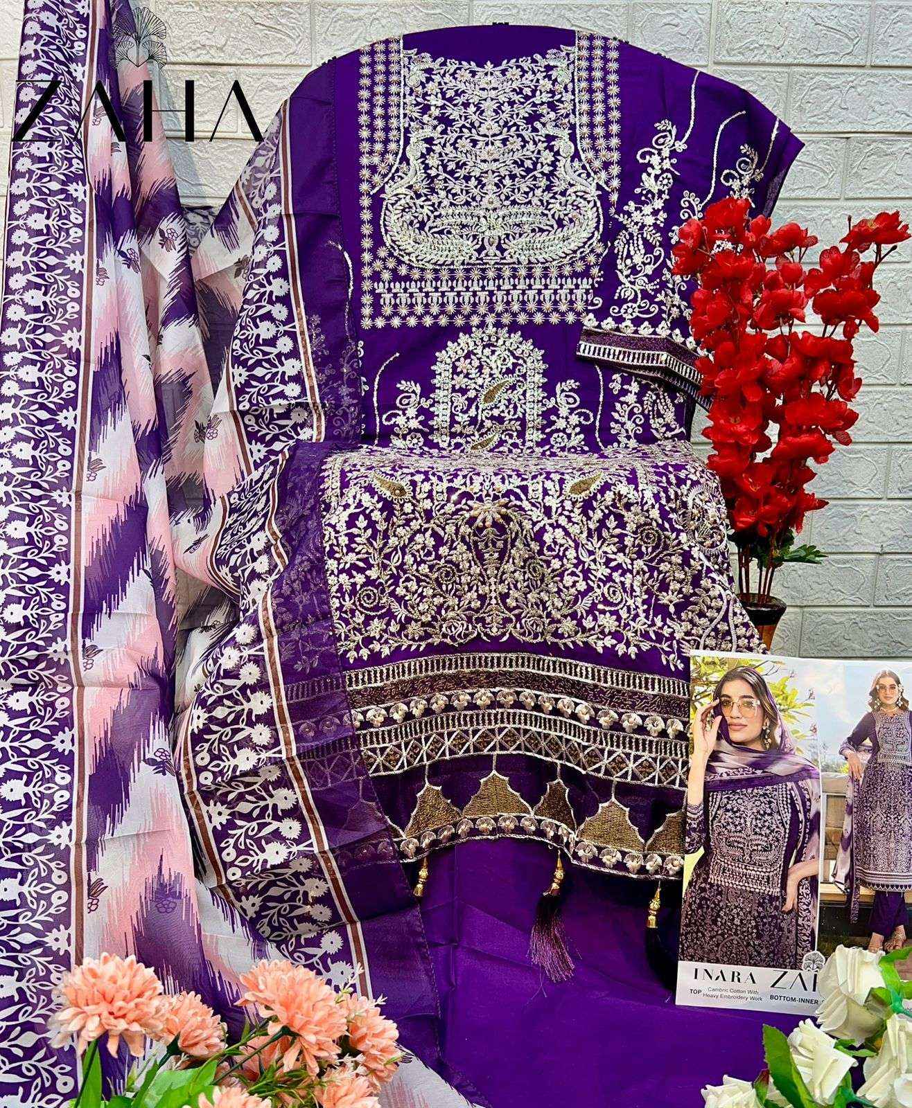 ZAHA INARA VOL 1 COTTON HEAVY EMBROIDERY DESIGNER PAKISTANI SUIT ( 5 PCS CATALOG )