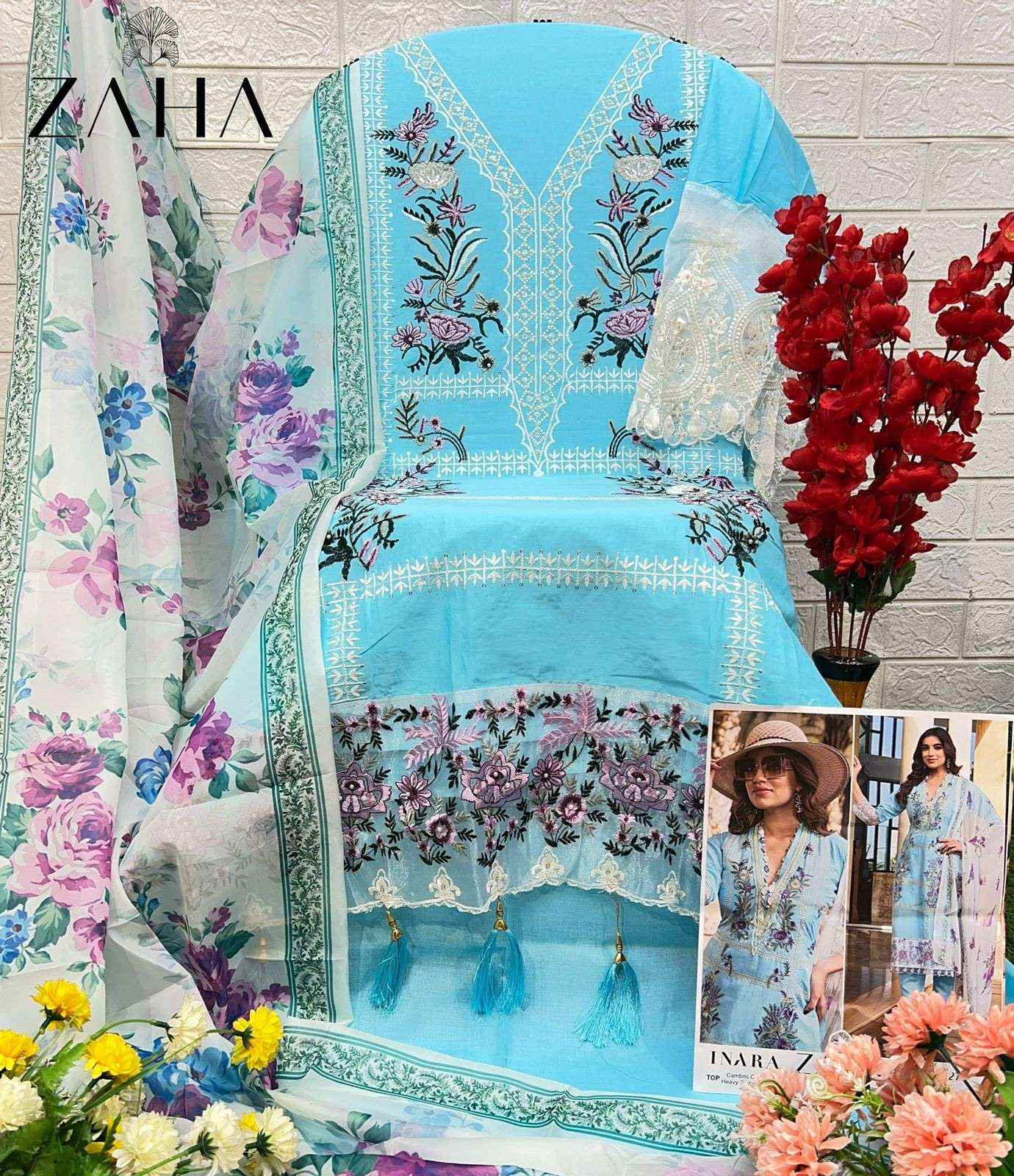 ZAHA INARA VOL 1 COTTON HEAVY EMBROIDERY DESIGNER PAKISTANI SUIT ( 5 PCS CATALOG )