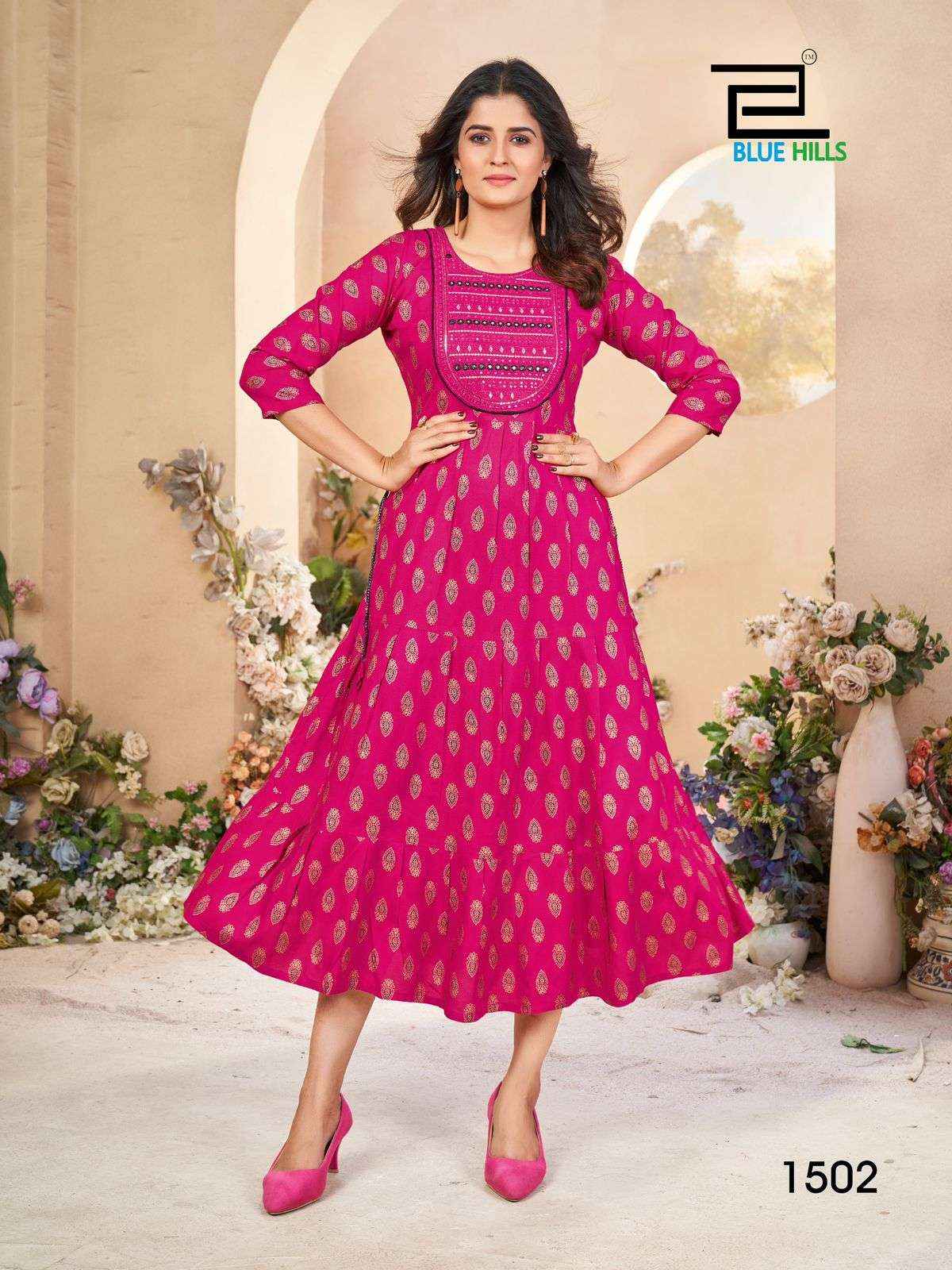 BLUE HILLS SARFARAZ VOL 15 RAYON PRINTS FANCY GOWN ( 4 PCS CATALOG )