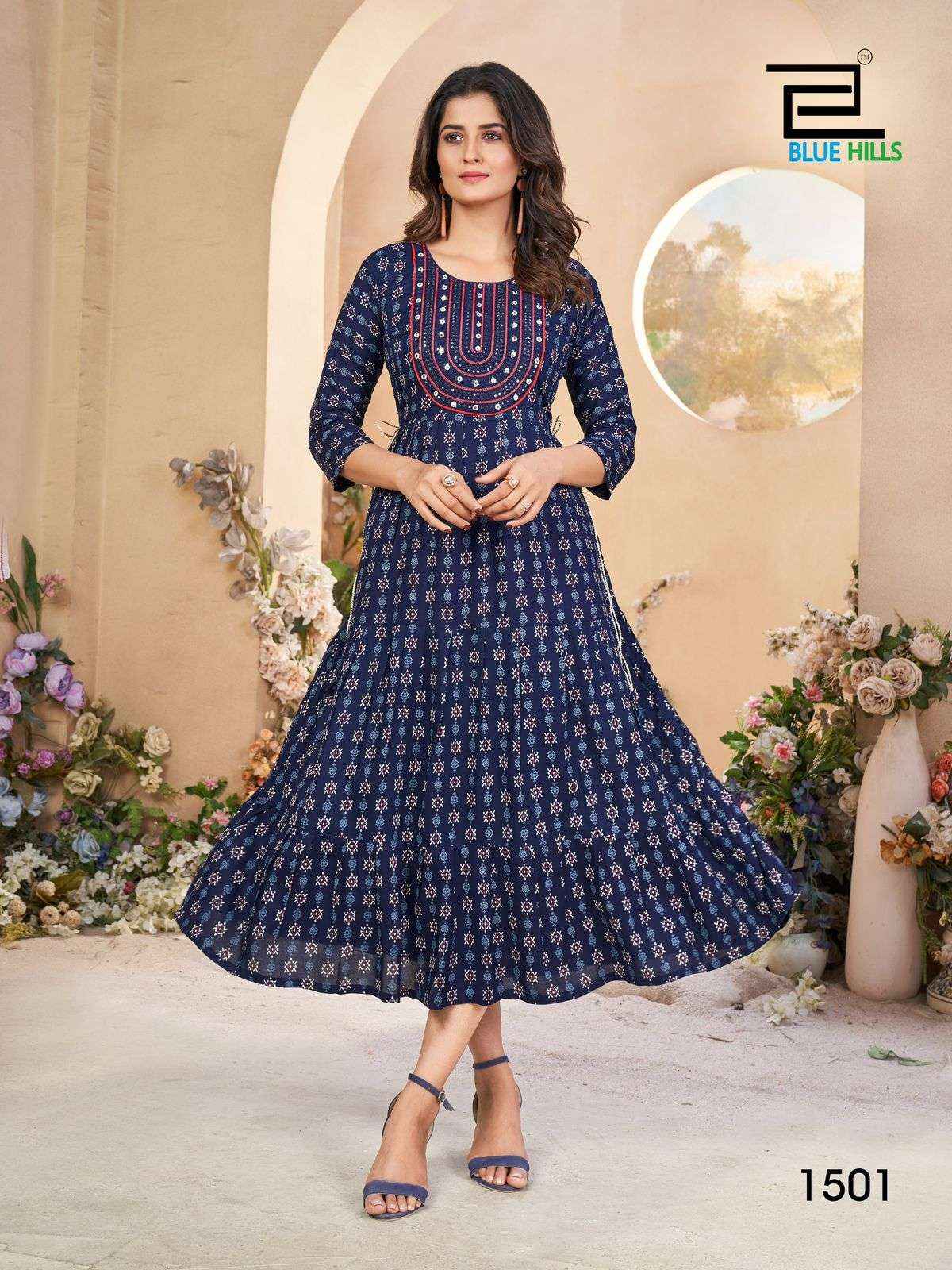 BLUE HILLS SARFARAZ VOL 15 RAYON PRINTS FANCY GOWN ( 4 PCS CATALOG )