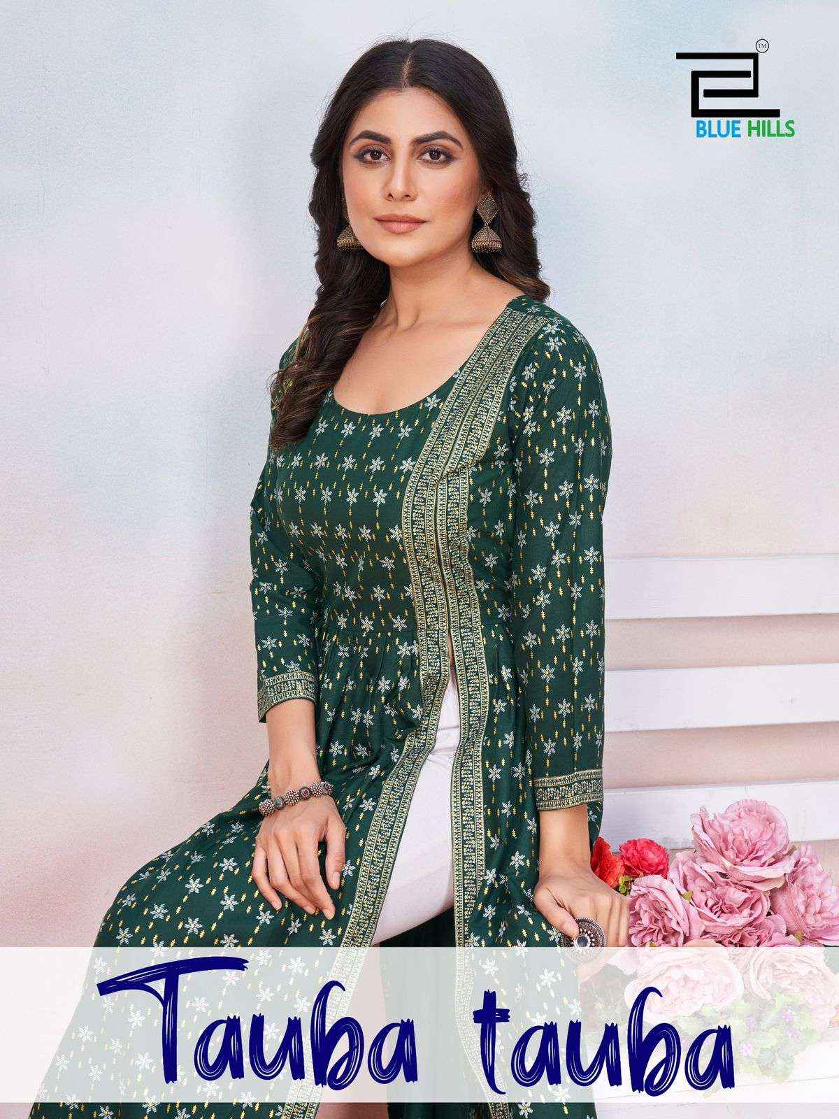 BLUE HILLS TAUBA TAUBA RAYON SIDE CUT PATTERN FANCY KURTI ( 5 PCS CATALOG )