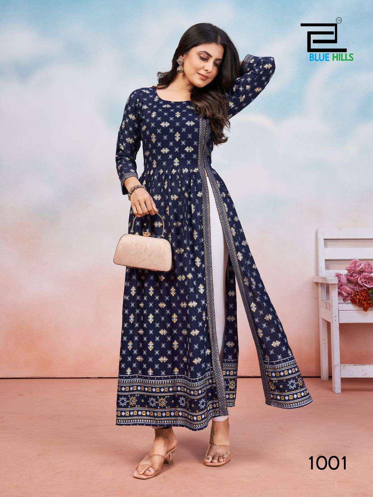 BLUE HILLS TAUBA TAUBA RAYON SIDE CUT PATTERN FANCY KURTI ( 5 PCS CATALOG )