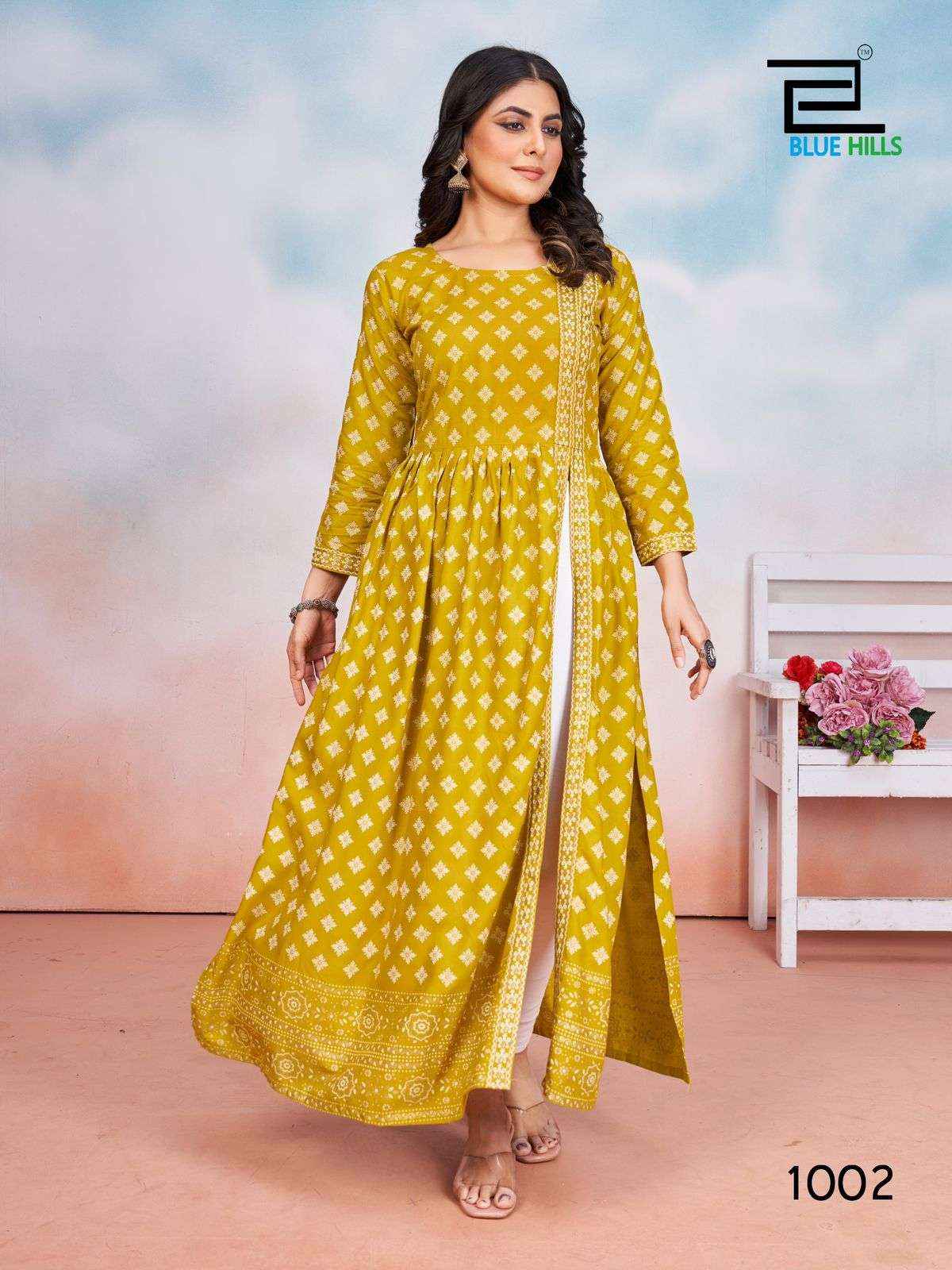 BLUE HILLS TAUBA TAUBA RAYON SIDE CUT PATTERN FANCY KURTI ( 5 PCS CATALOG )