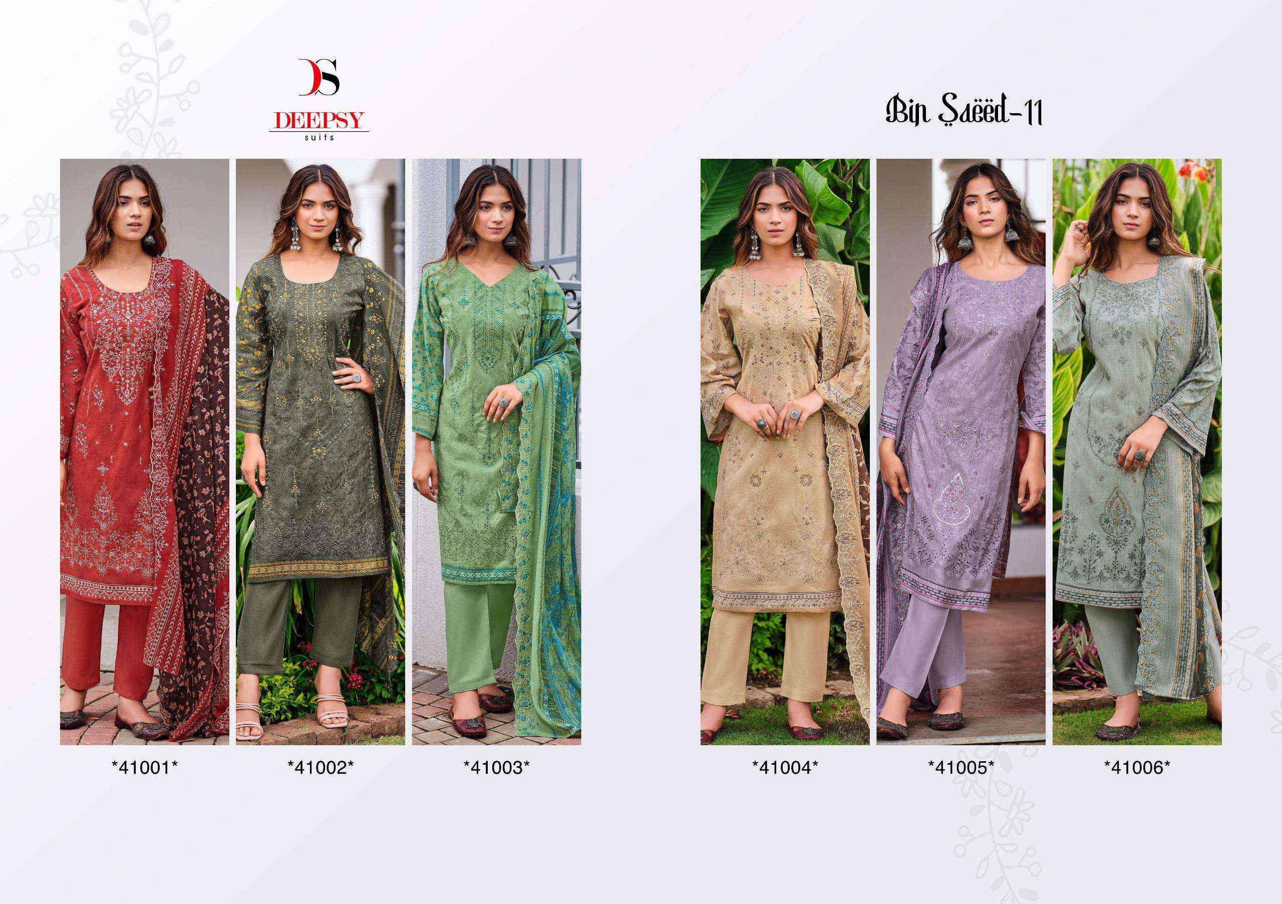 DEEPSY SUITS BIN SAEED VOL 11 COTTON FANCY EMBROIDERY PAKISTANI SUITS ( 6 PCS CATALOG )