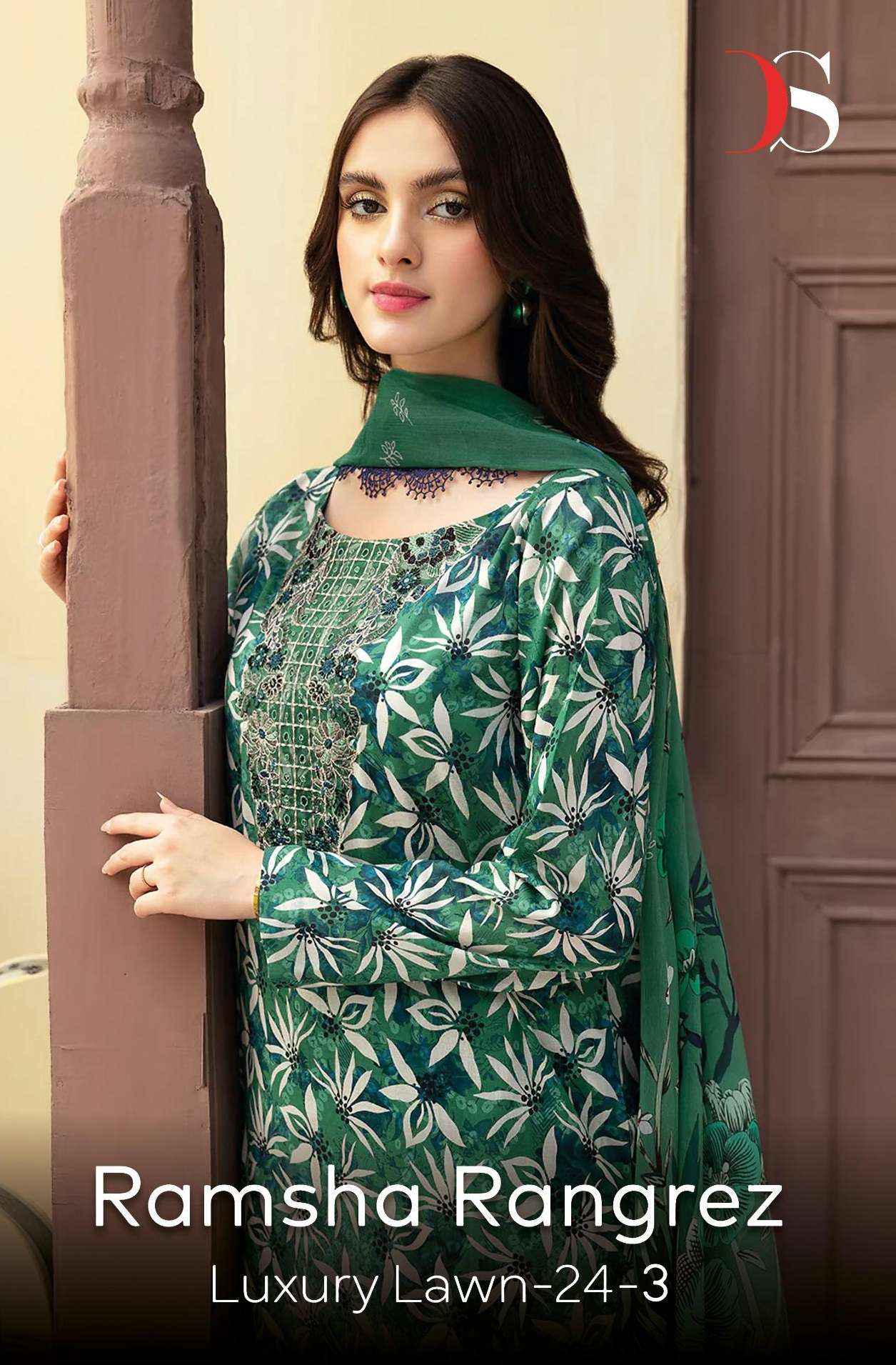 DEEPSY SUITS RAMSHA RUNGREZ LUXURY LAWN 24 VOL 3 COTTON DRESS MATERIAL ( 6 PCS CATALOG )