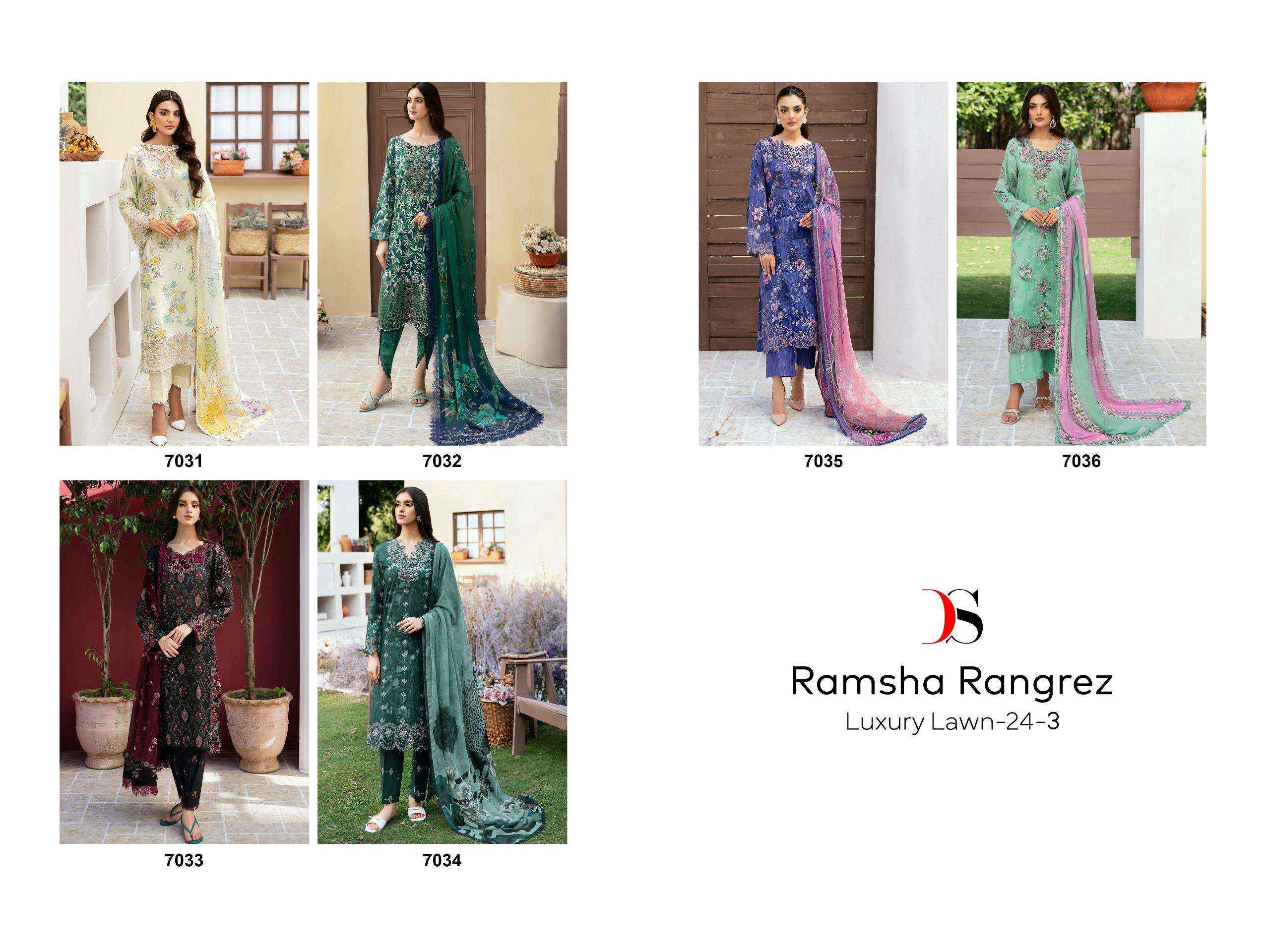 DEEPSY SUITS RAMSHA RUNGREZ LUXURY LAWN 24 VOL 3 COTTON PAKISTANI SUIT ( 6 PCS CATALOG ) COTTON DUPATTA