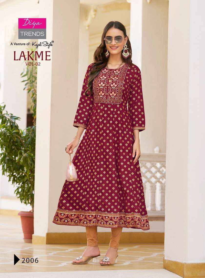 DIYA TRENDS LAKME VOL 2 RAYON FANCY LADIES GOWN ( 8 PCS CATALOG )